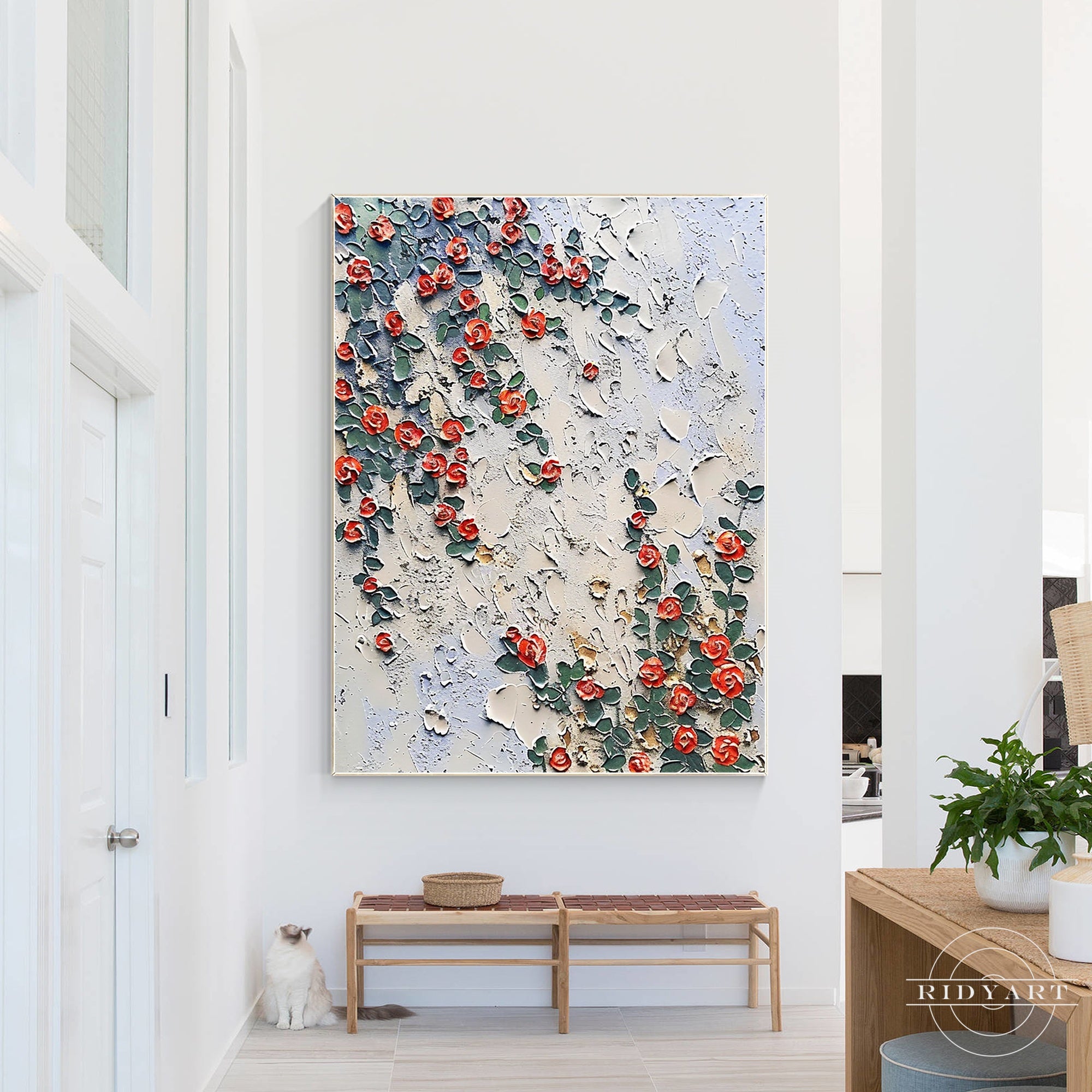 Original 3D wildflowers painting on canvas, floral wall art.