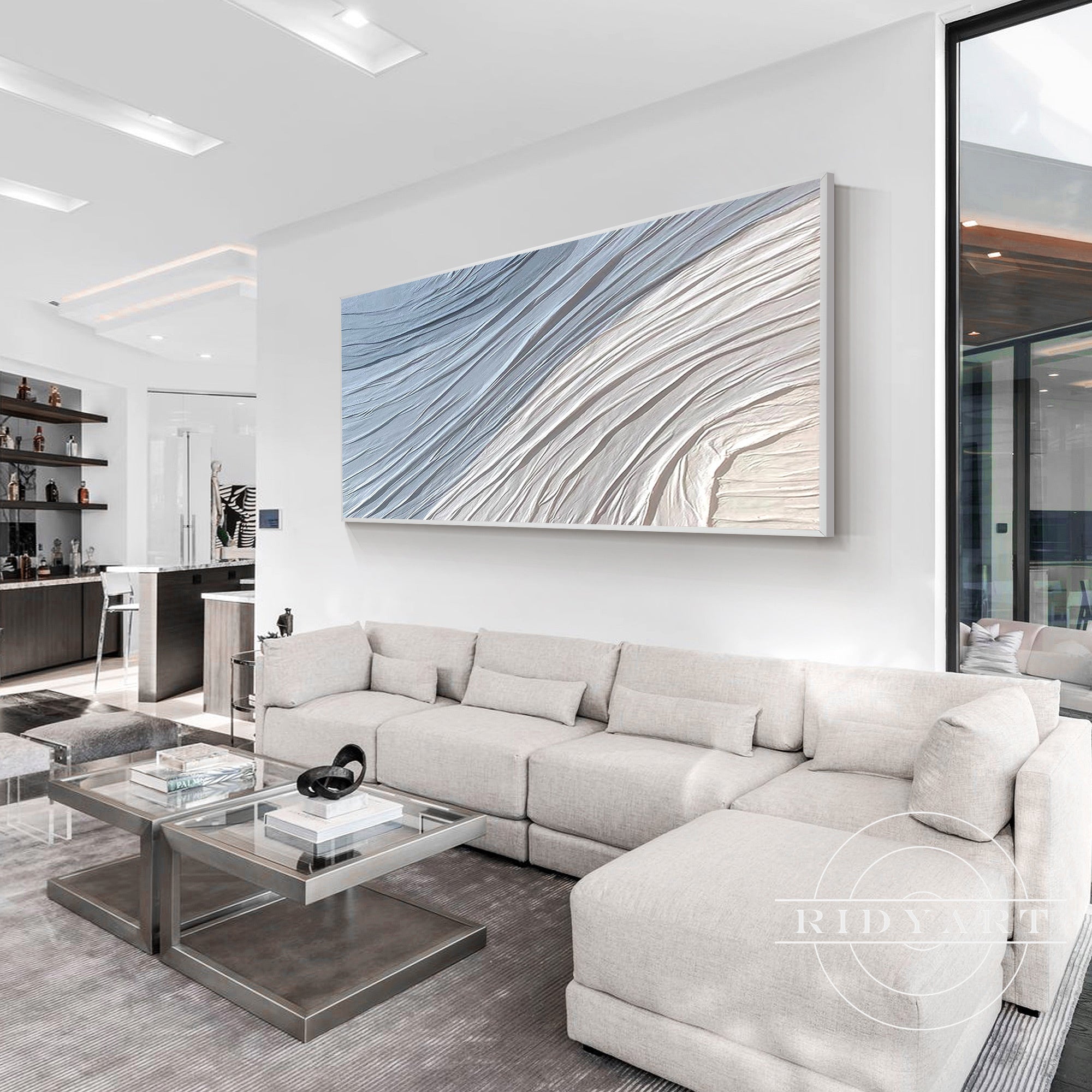 Minimalist coastal-style wall art with calming blue hues