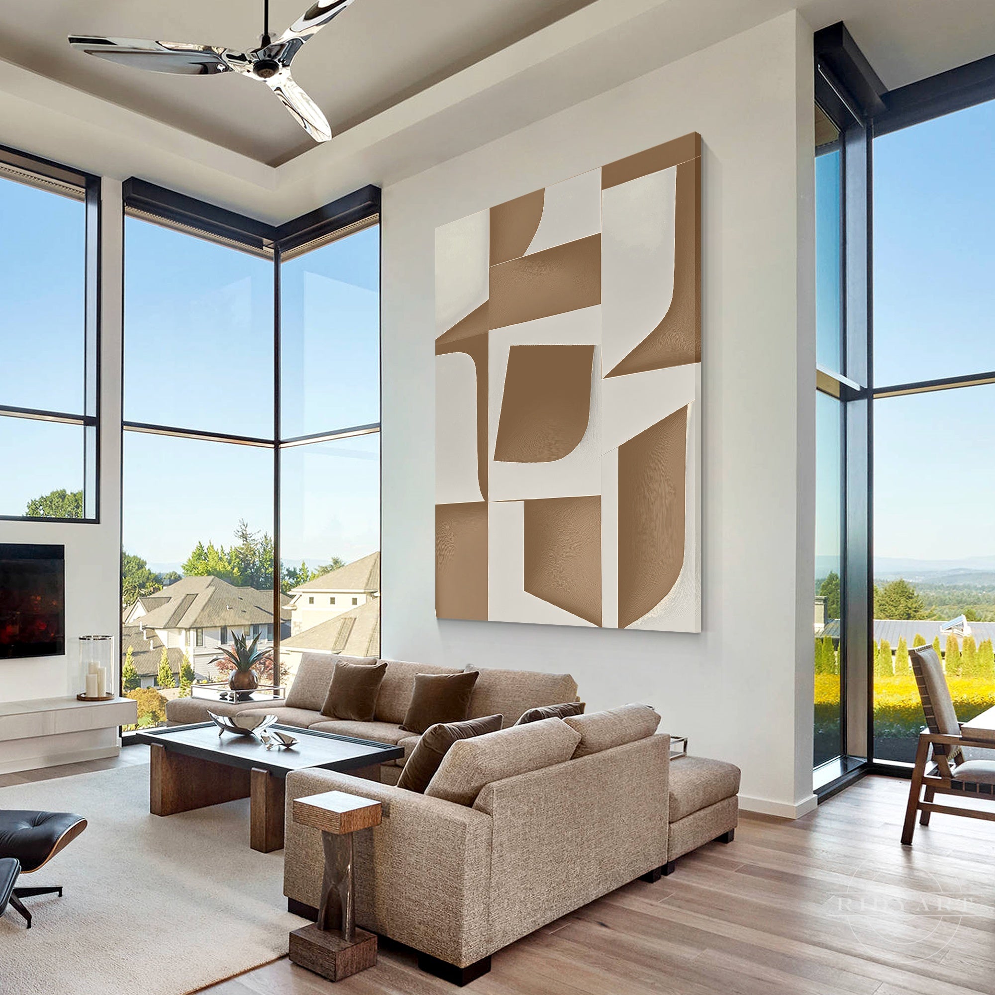 Oversized beige gray modern painting