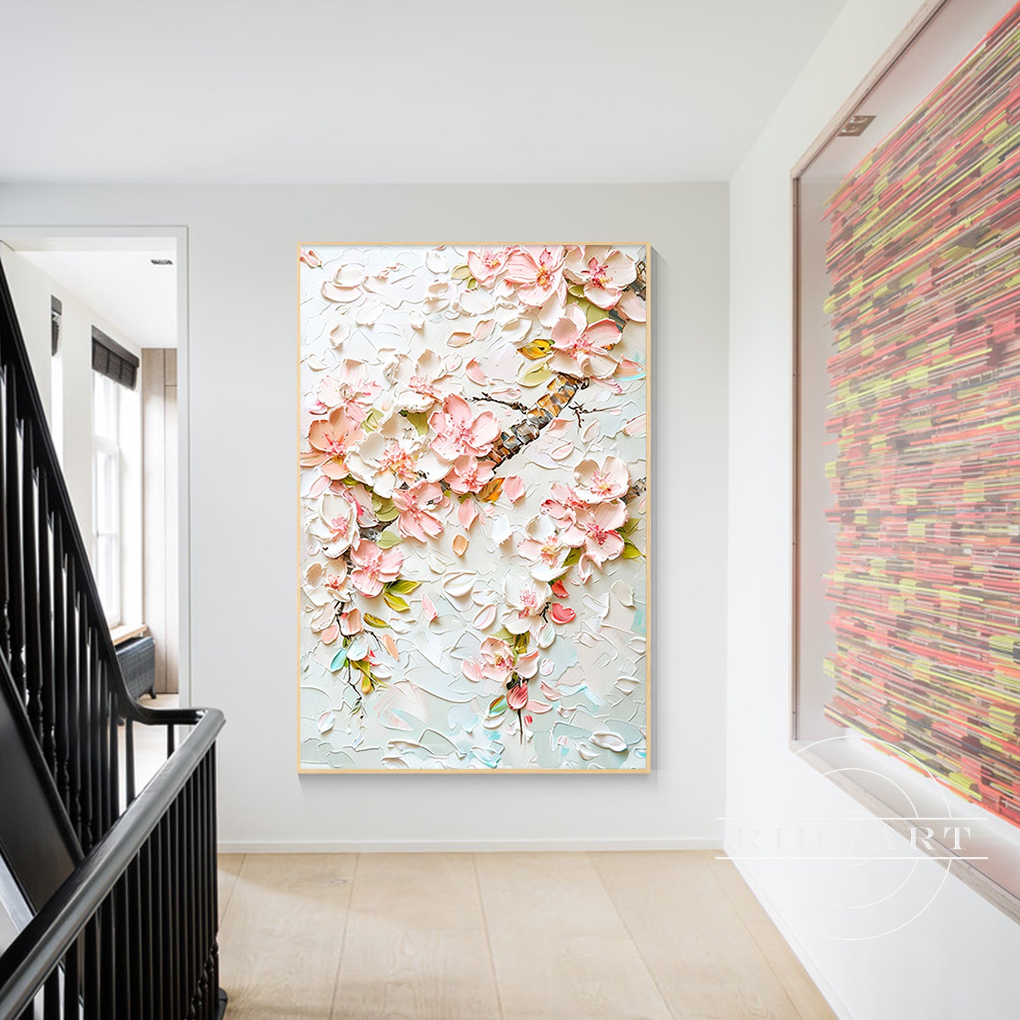 Abstract pink flower artwork for modern home interiors