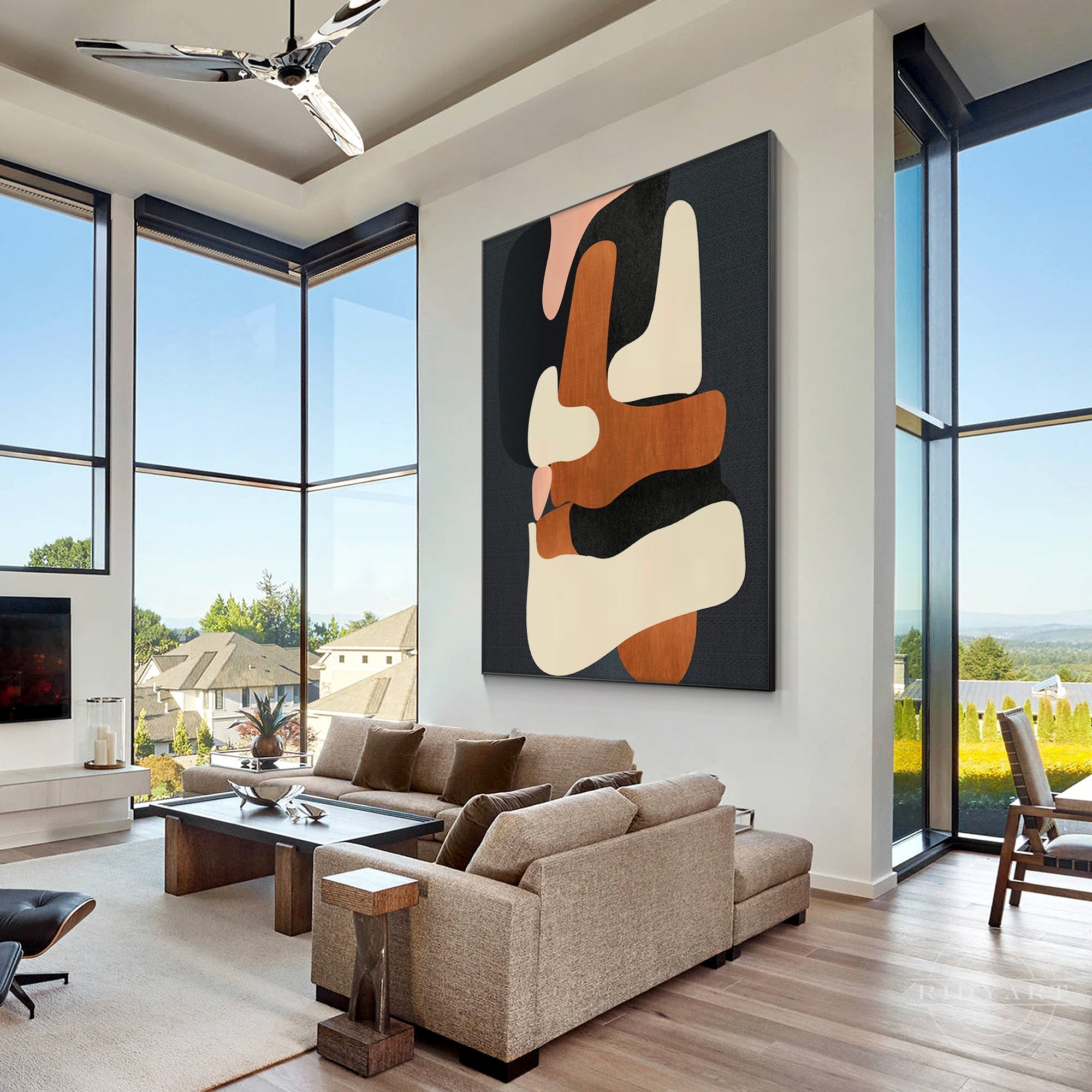 Minimalist brown and beige geometric painting for home styling