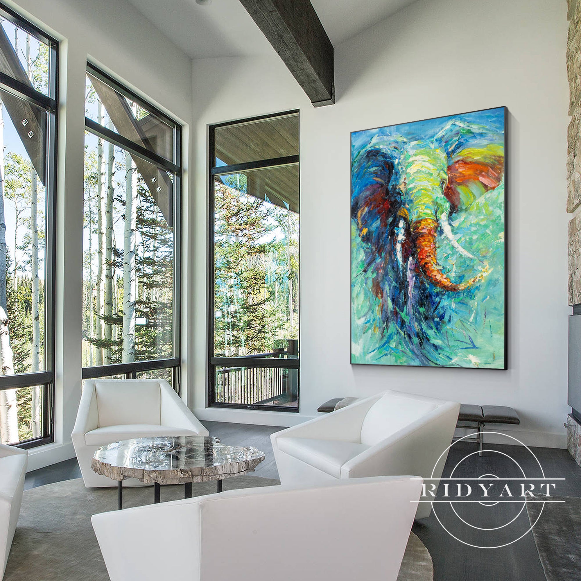 Abstract elephant painting with texture