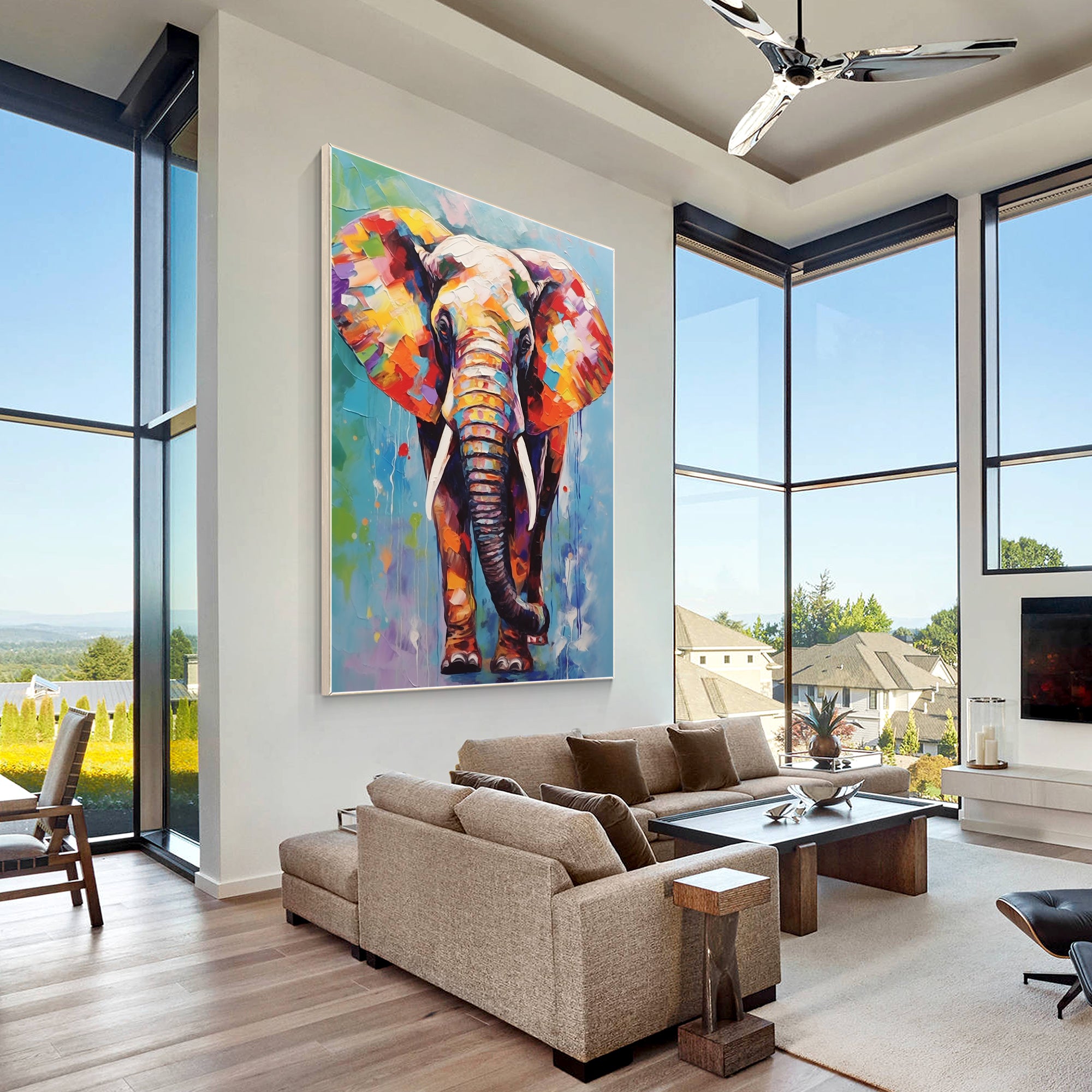 Bright and expressive elephant art for modern spaces