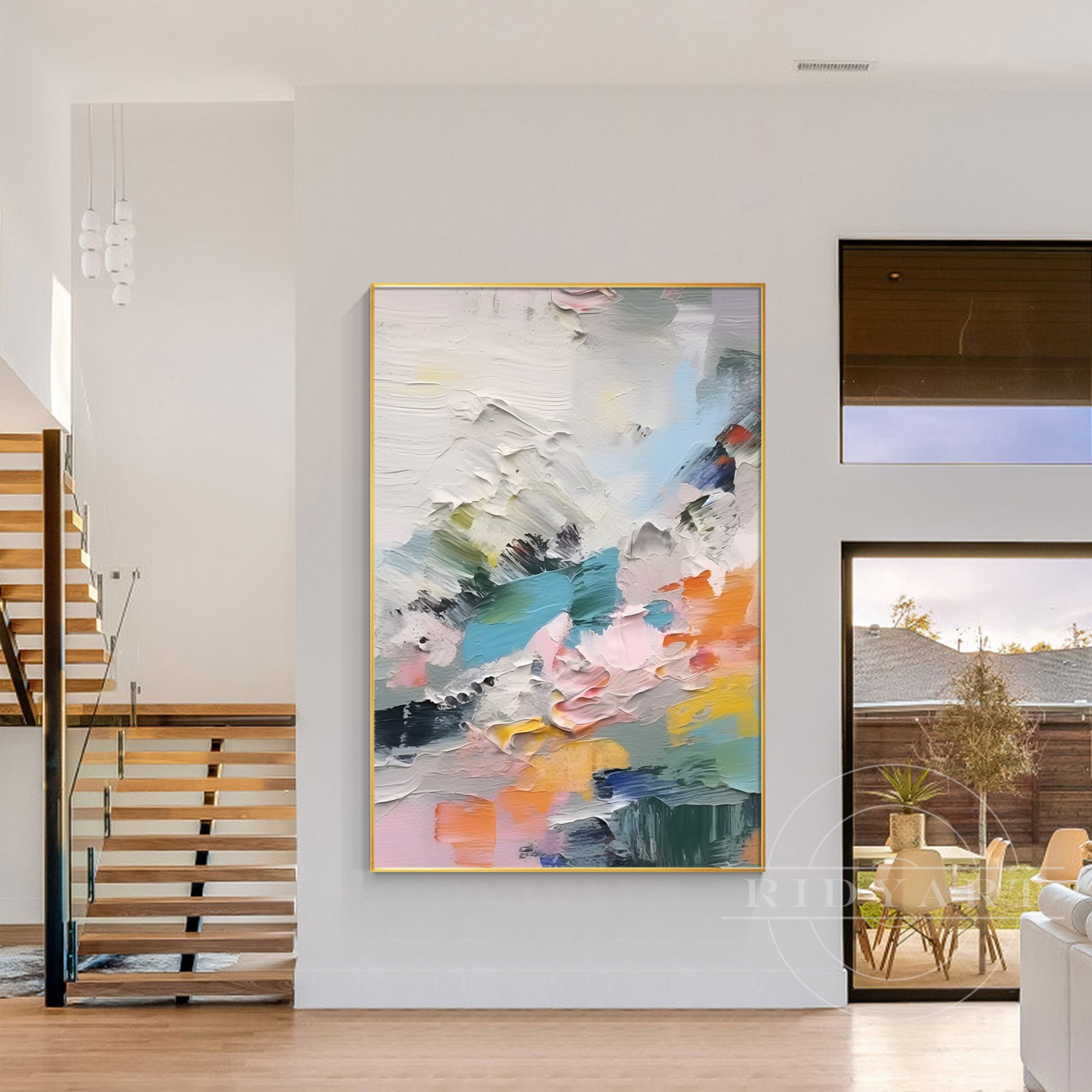 Pastel abstract hand-painted artwork inspired by mountains and water