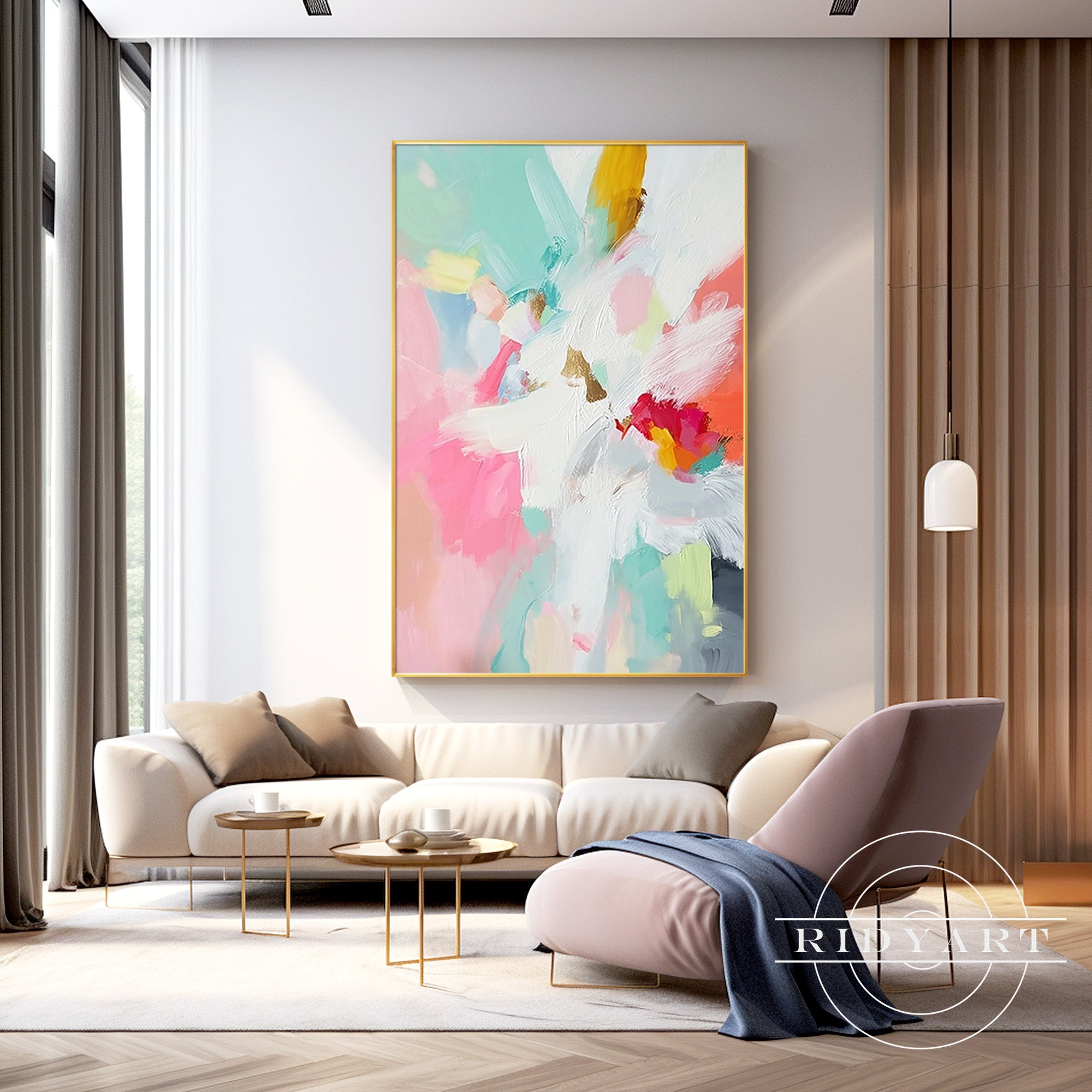 Pastel abstract painting with soft feather brushstrokes and textured impasto