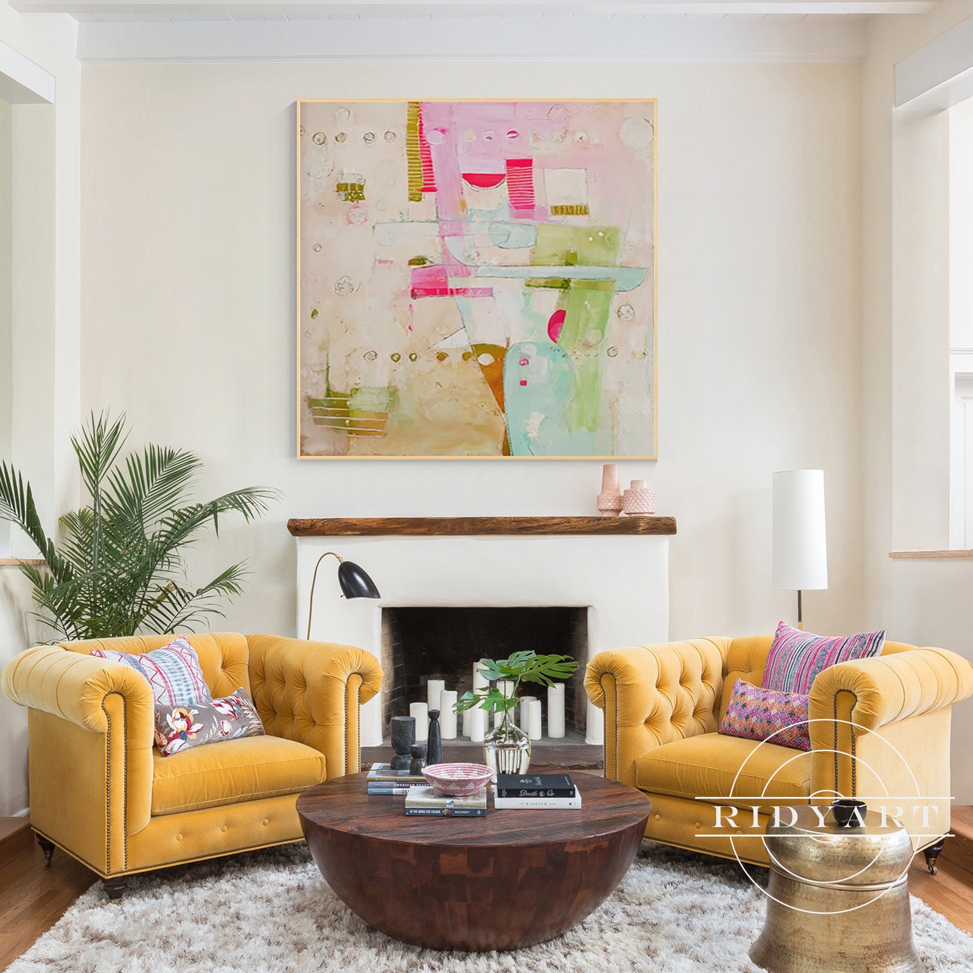 beige pink green modern abstract home décor