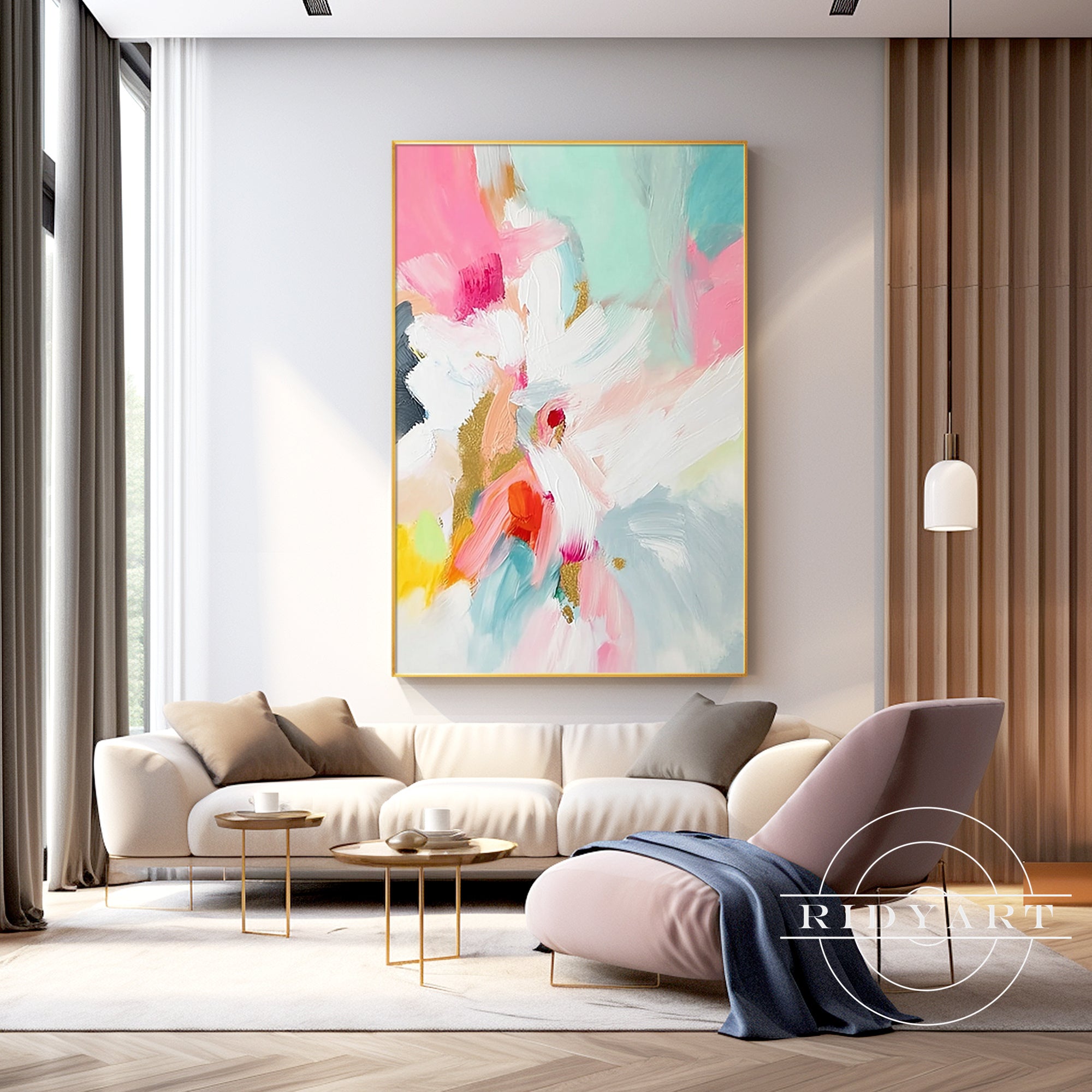 Pastel abstract painting for minimalist interior design