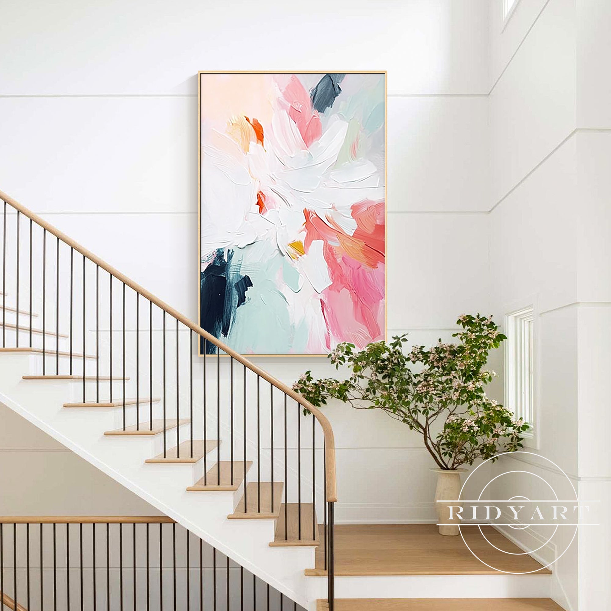 Modern pastel floral wall art with light texture