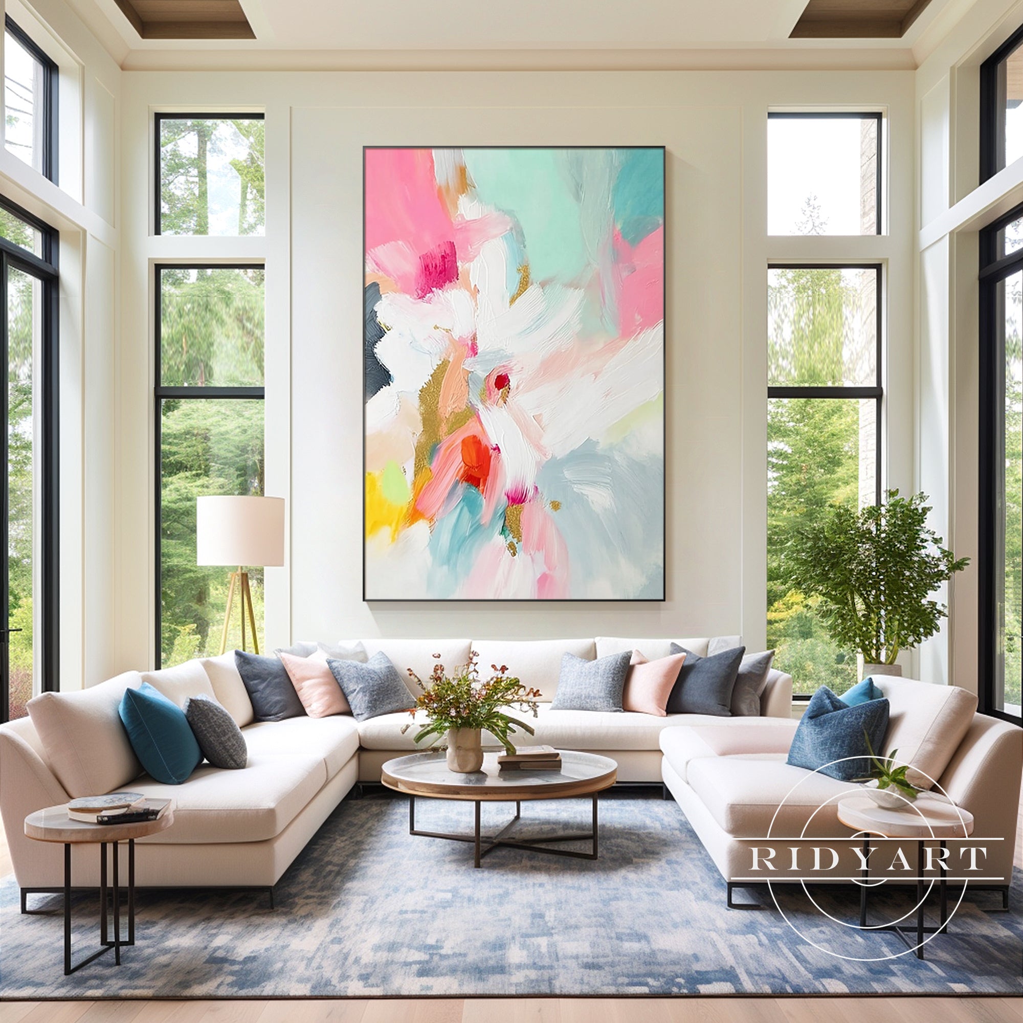 Modern pastel wall art with light and airy brush details