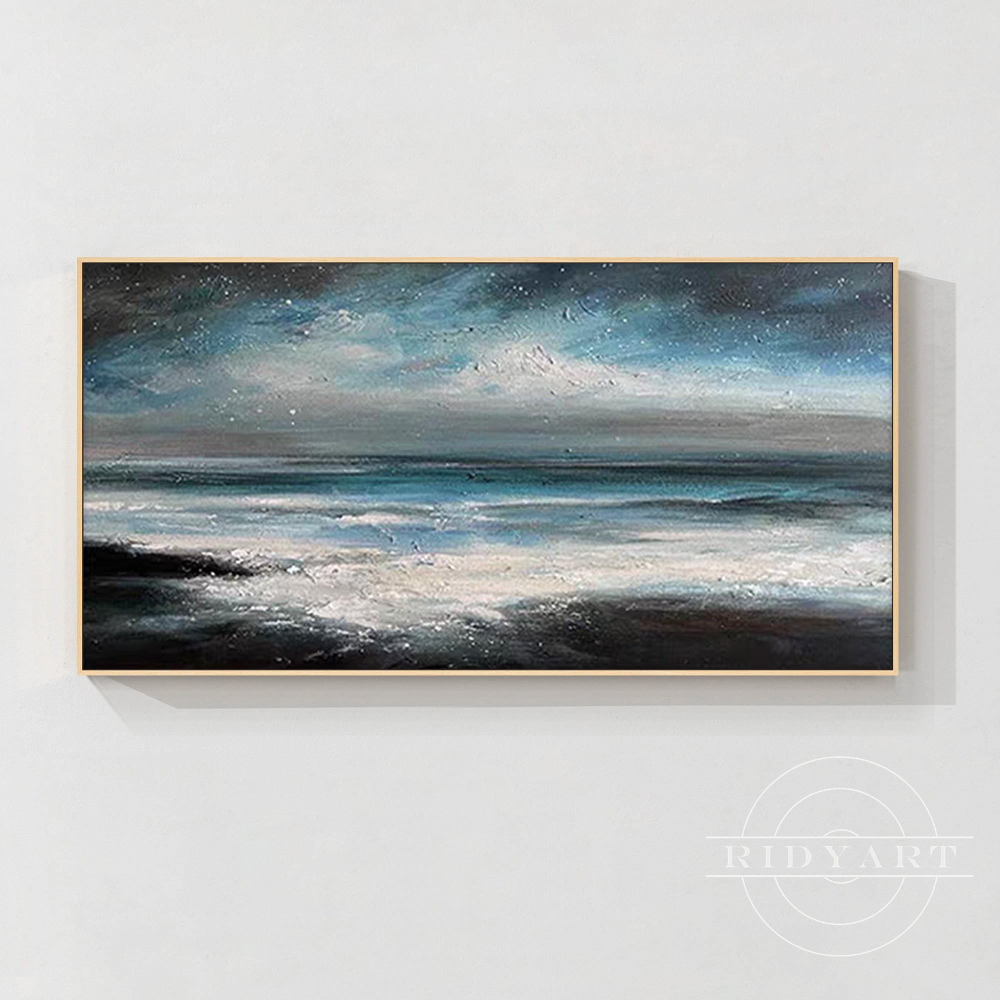 large framed abstract blue mountain wall decor