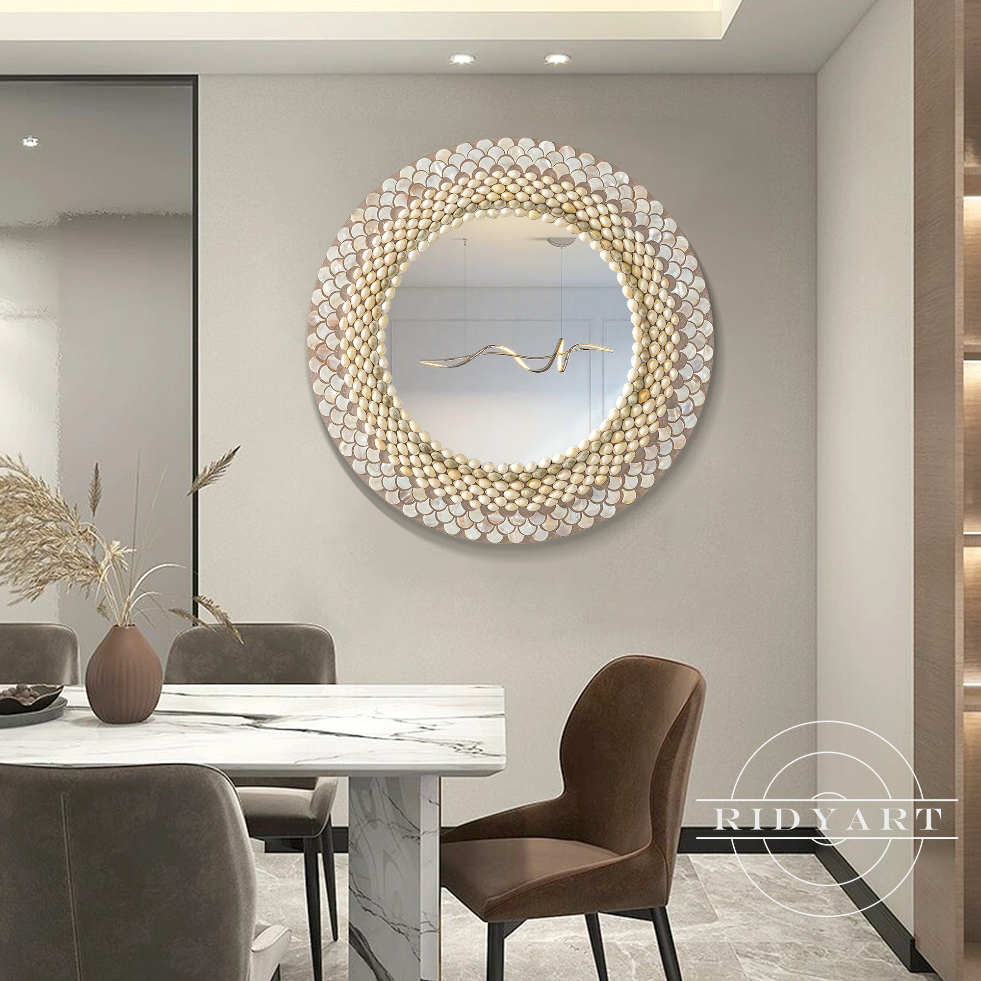 Coastal wall mirror decorated with natural shells