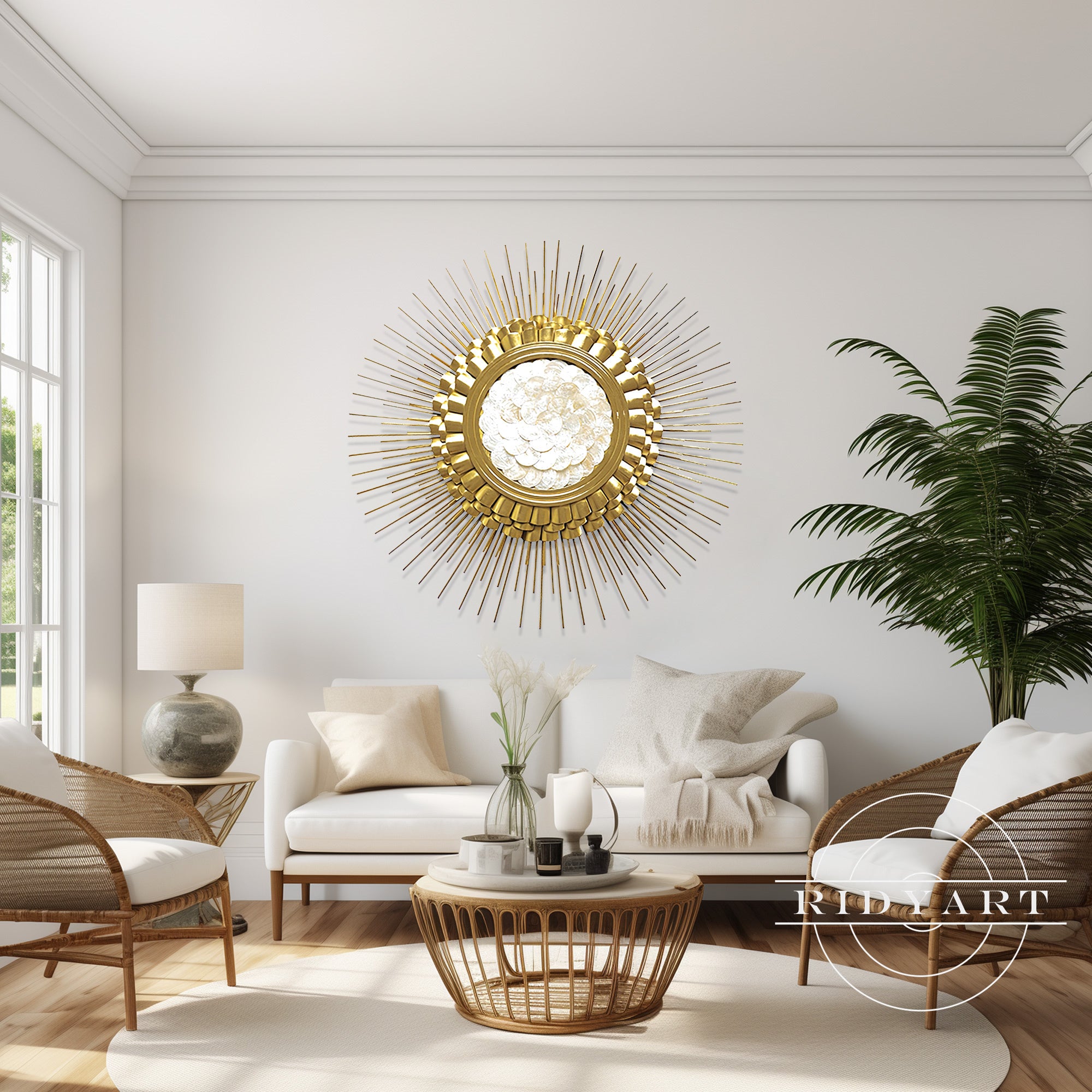 Radial shell design gold wall decor