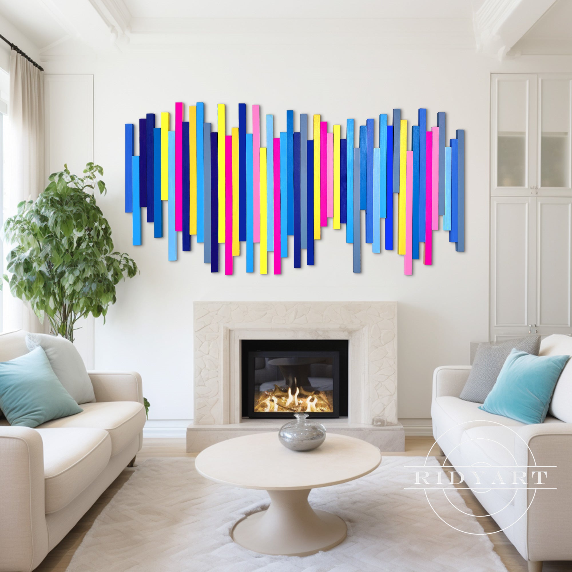 Modern rainbow wooden wall decor with texture