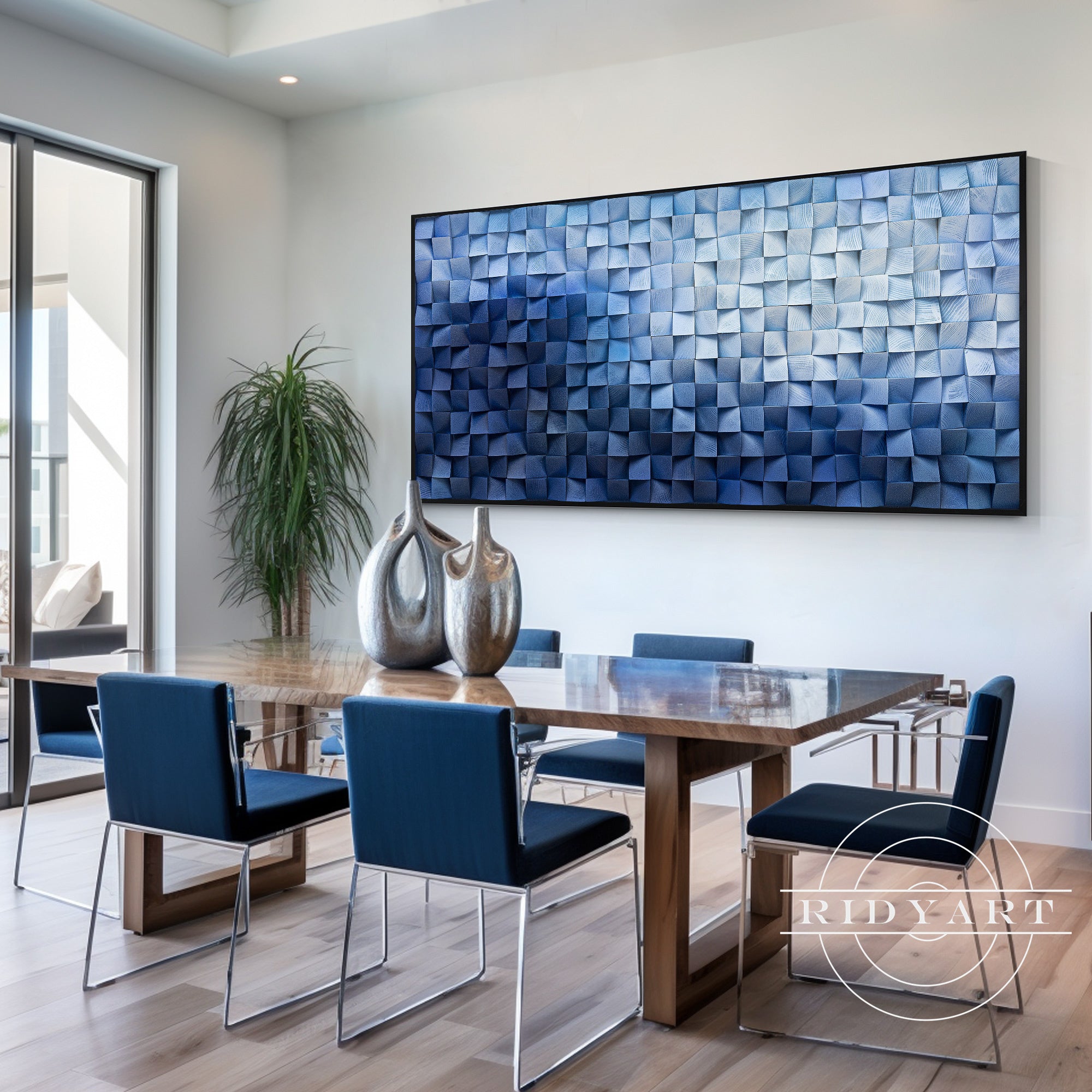 Huge abstract ocean painting made from reclaimed wood
