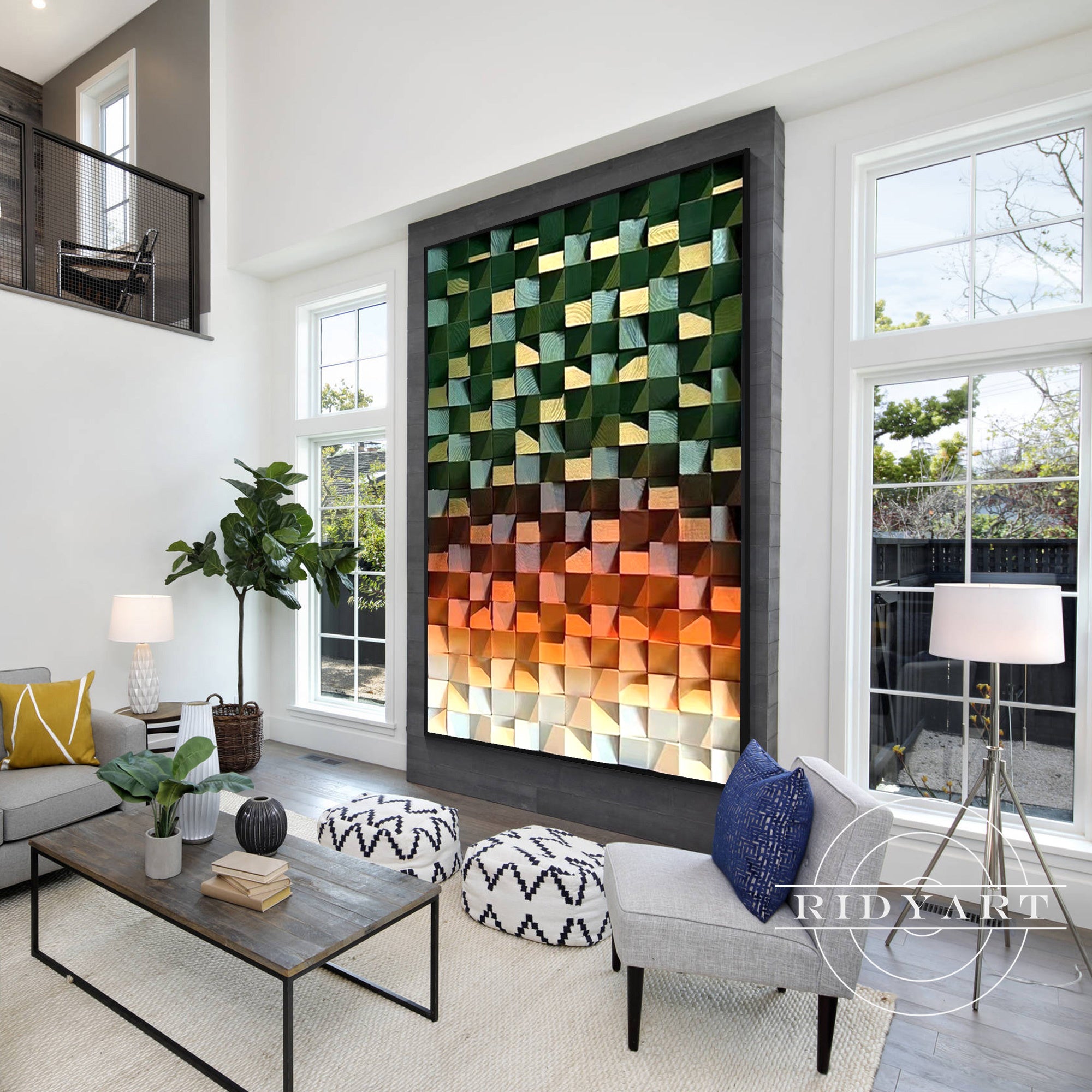 Reclaimed wood abstract art in bold green tones