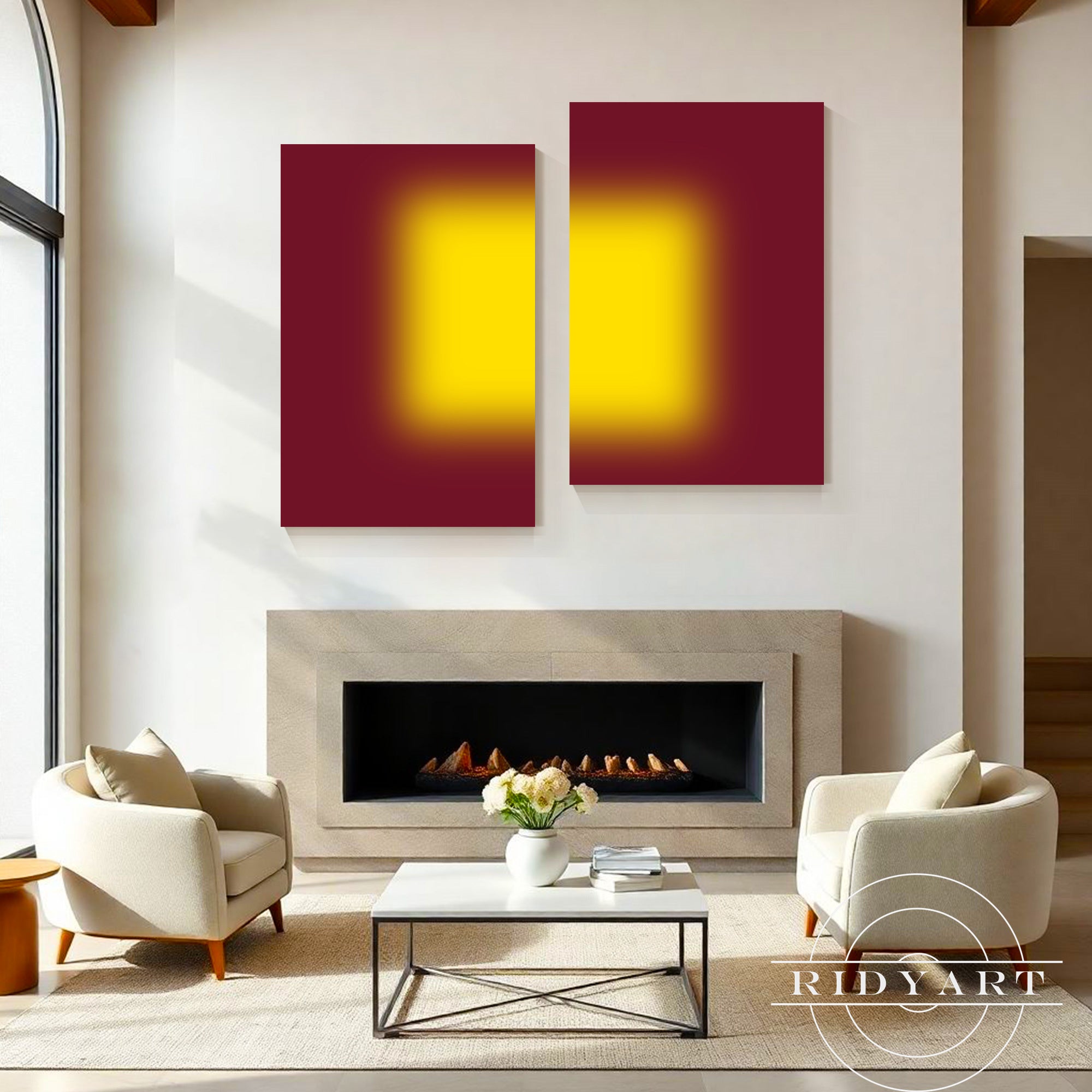 modern red and yellow gradient wall art for living room
