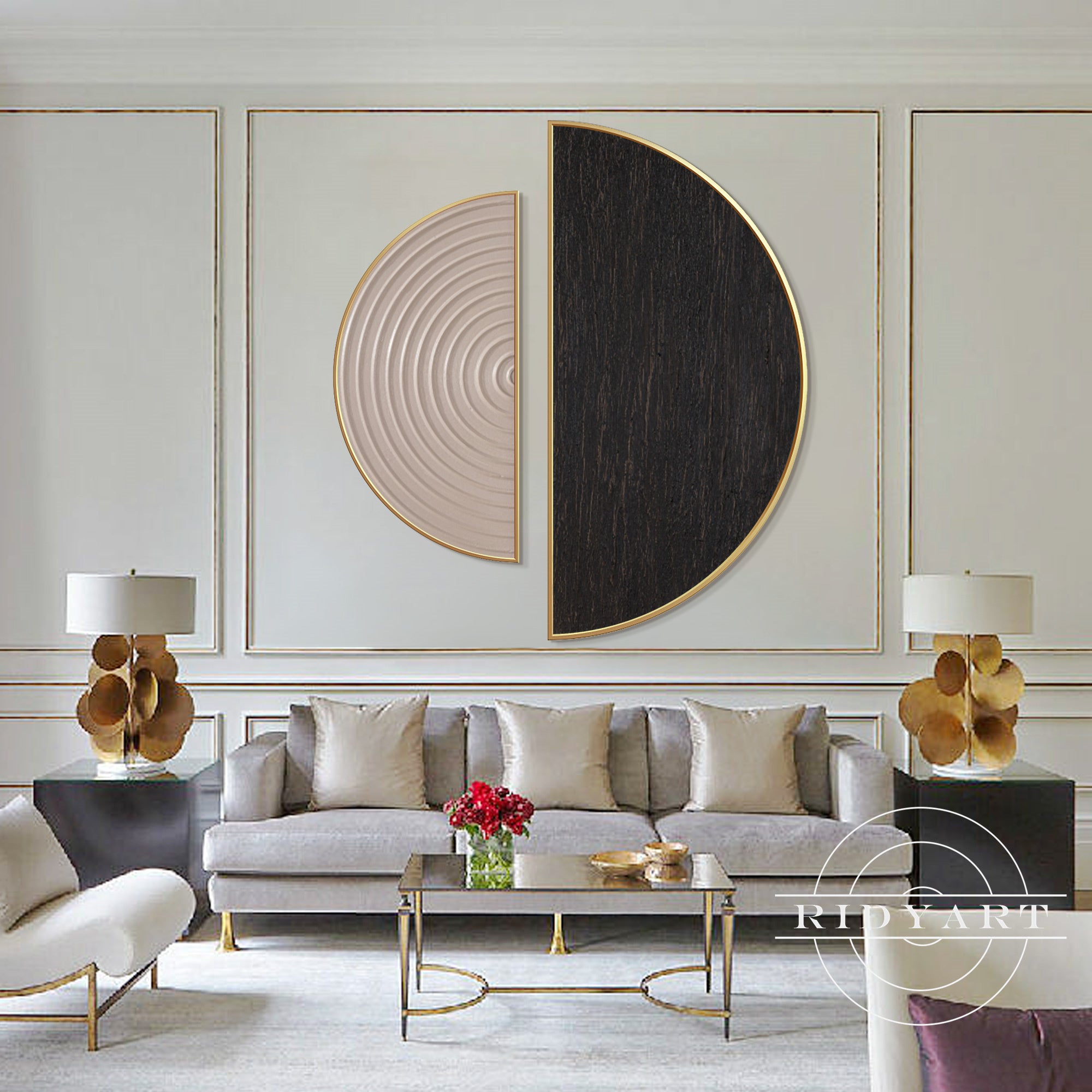 Round wall decor in neutral tones