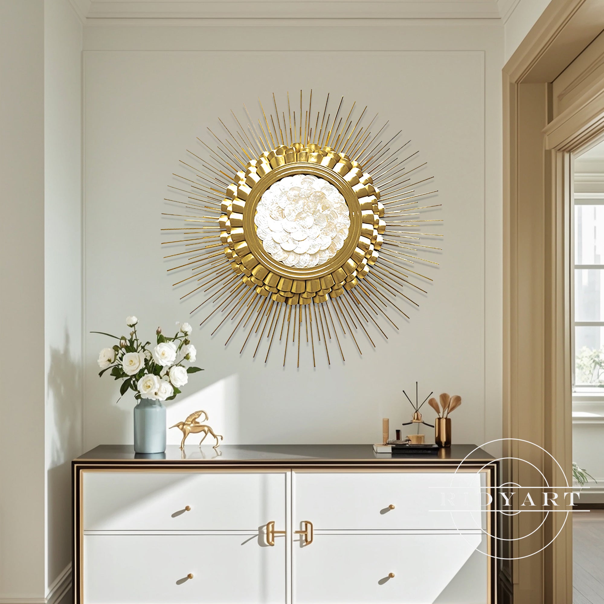 Round metal sunflower wall art