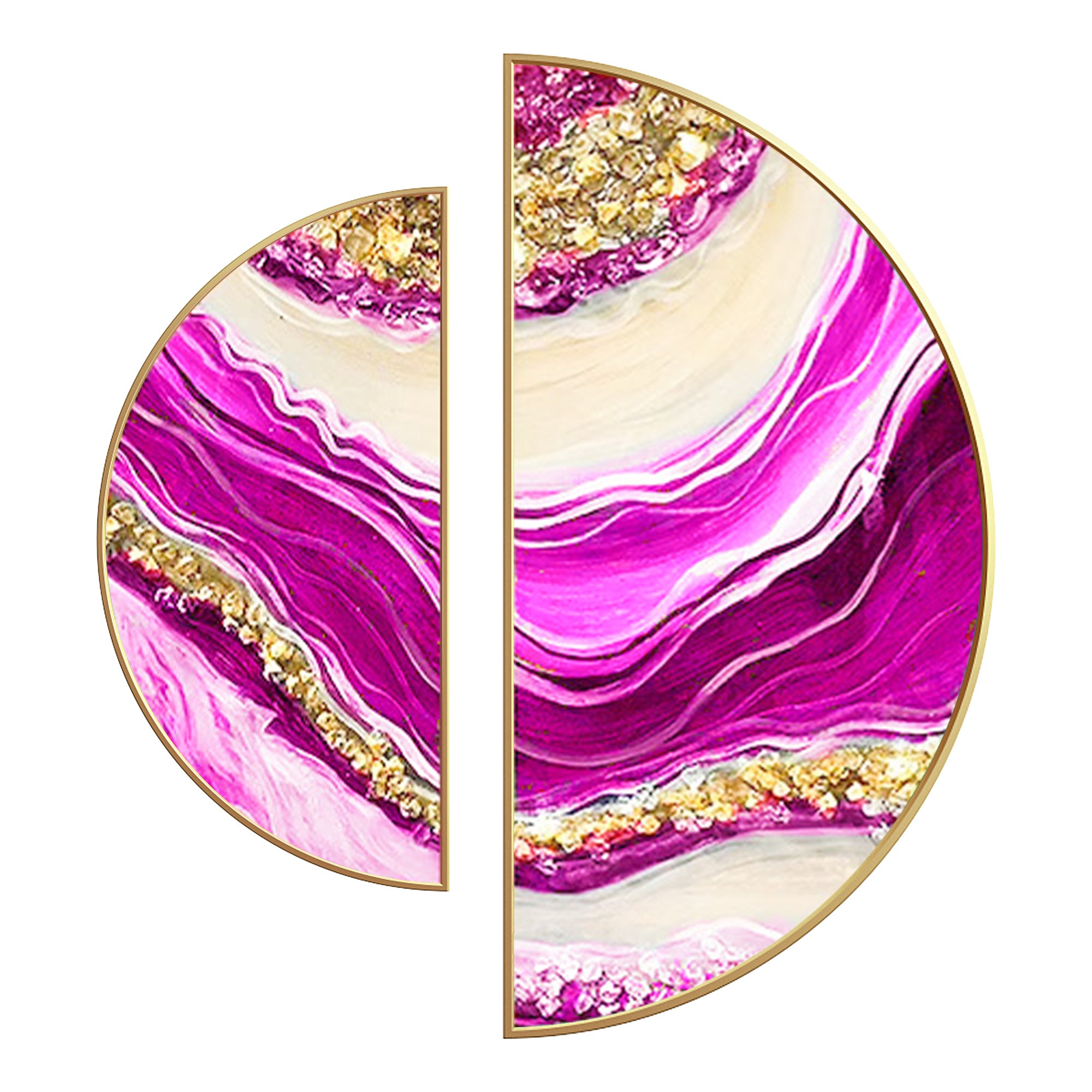 Set of 2 round pink resin wall art with geode and glitter texture