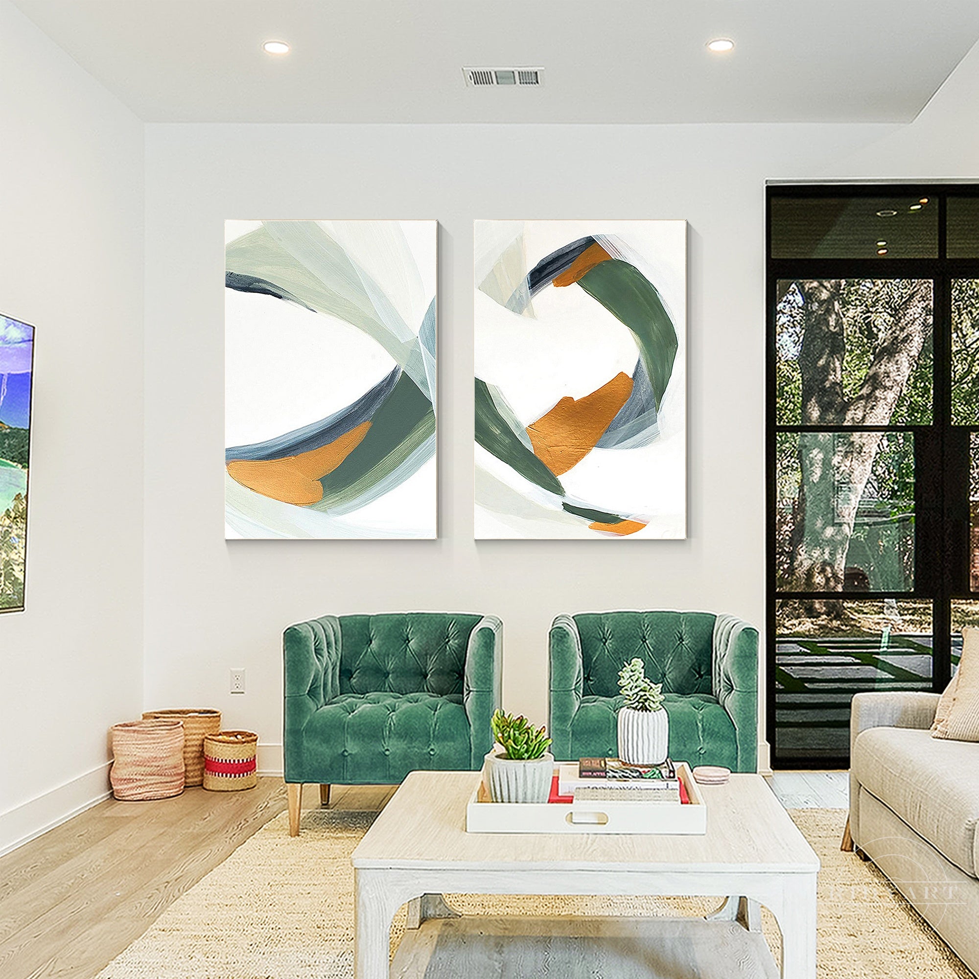 Sage green and gold minimalist wall art set