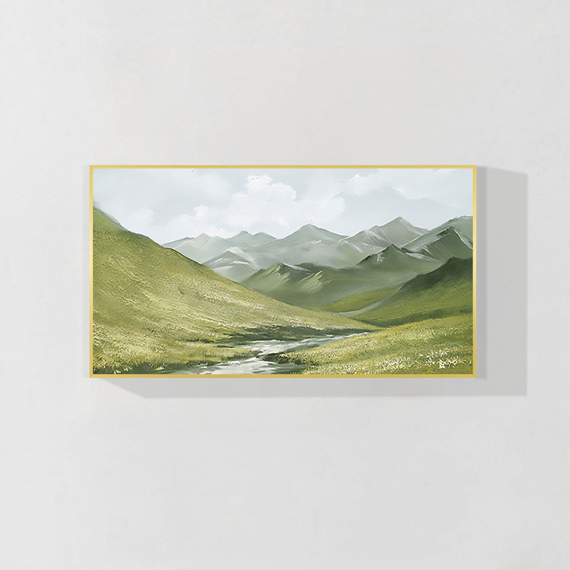 Sage green abstract mountain landscape wall art for living room