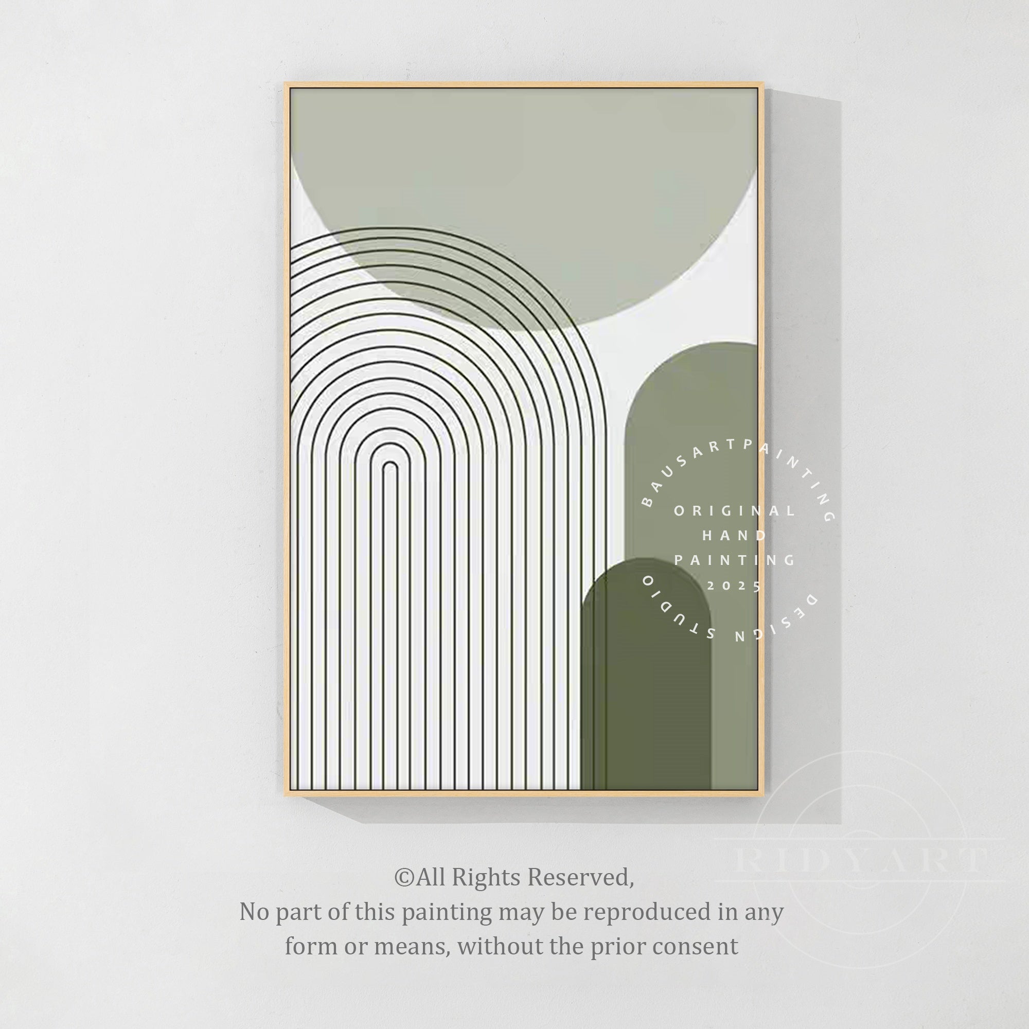 abstract arch plaster painting sage green wall decor