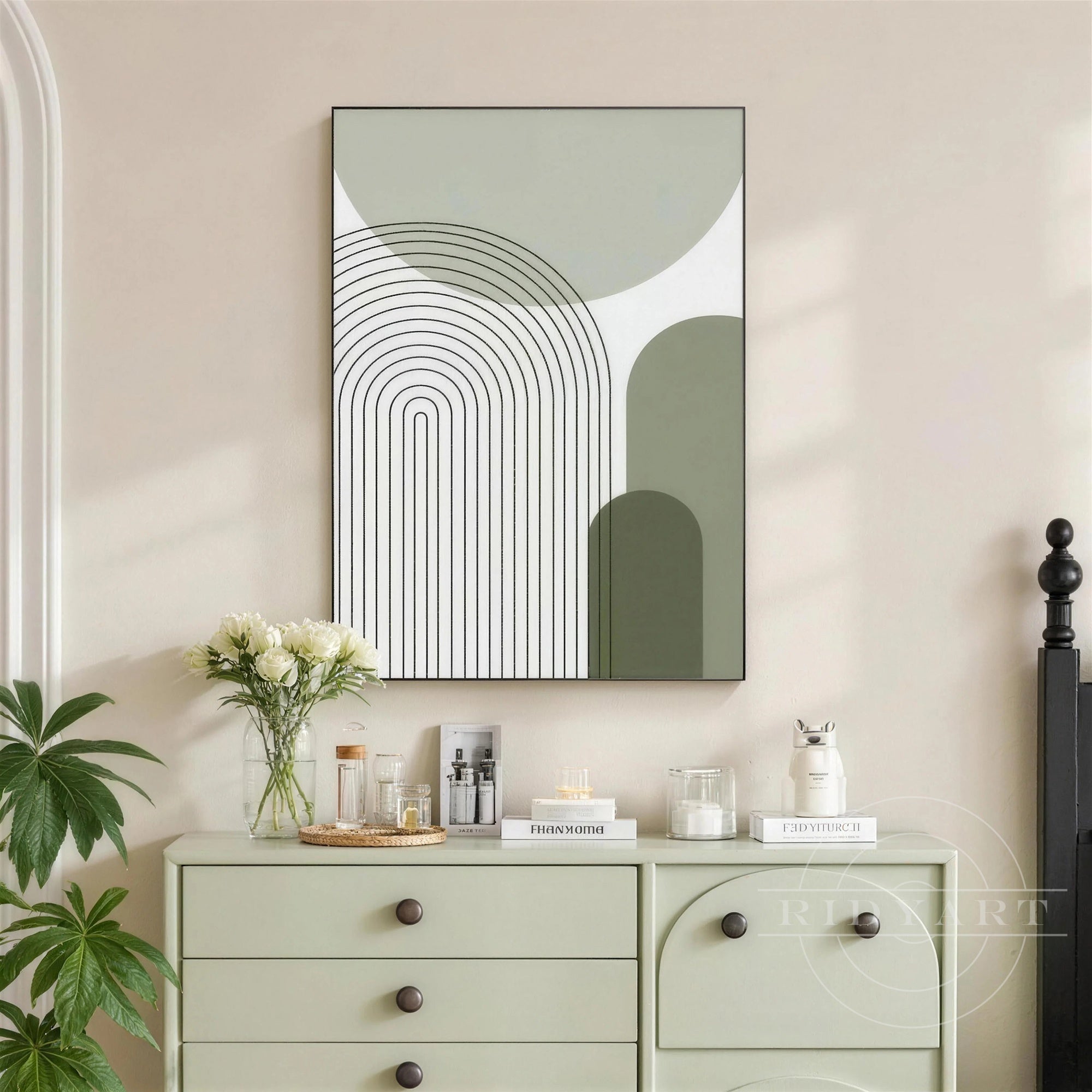 sage green abstract textured wall art living room decor
