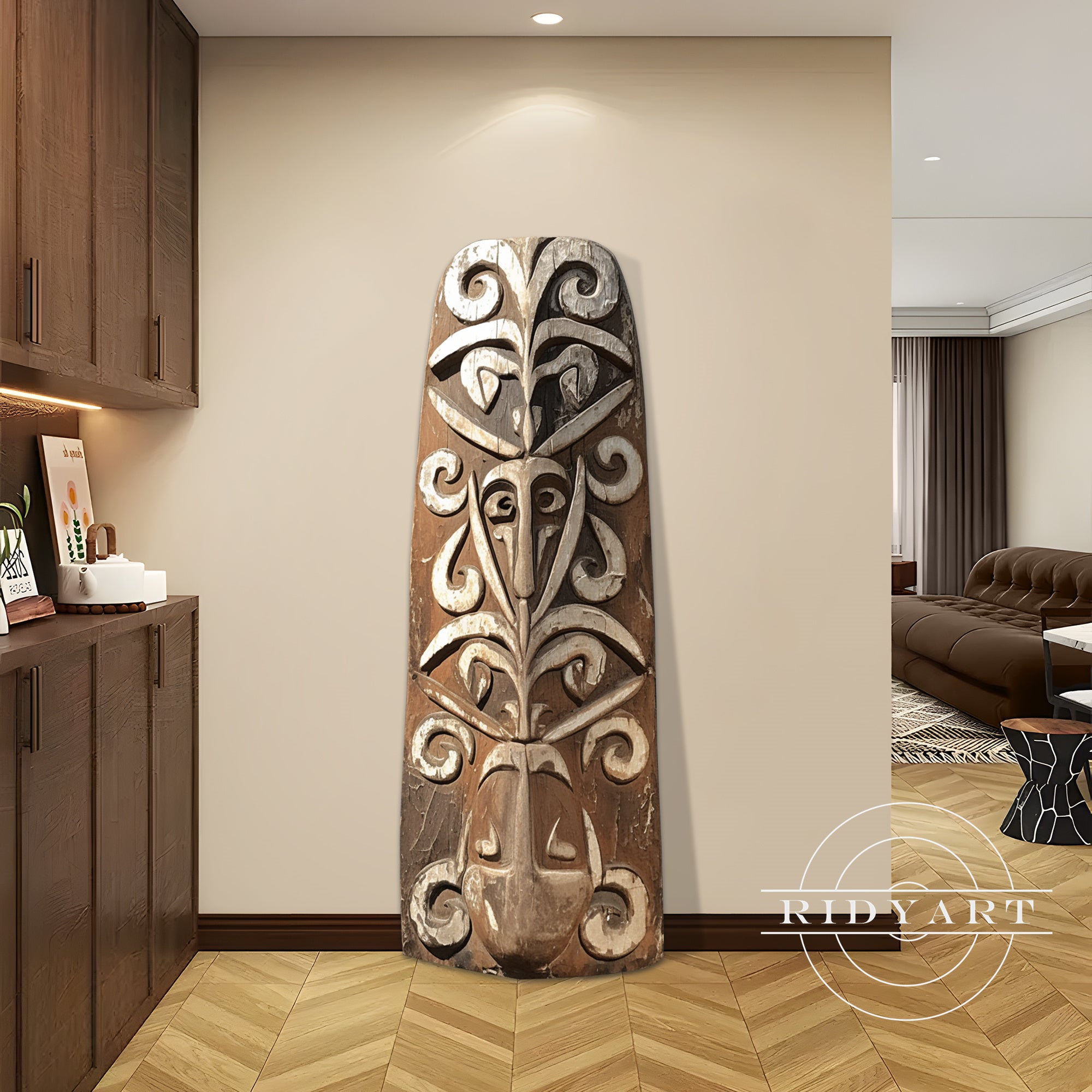 Sculptured tribal wooden shield wall hanging