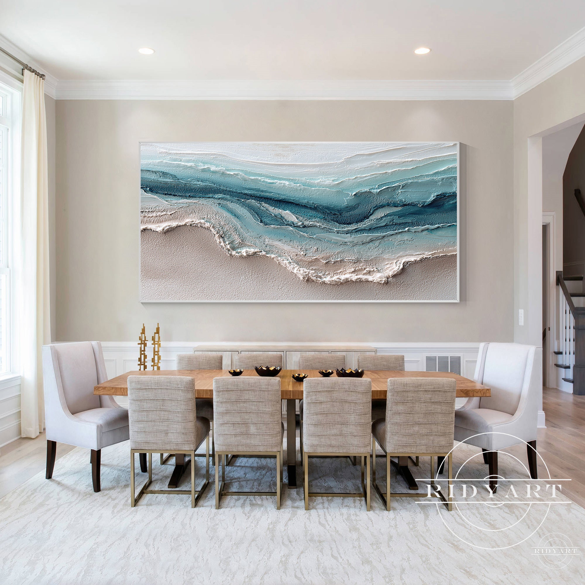 modern textured ocean artwork for coastal interiors