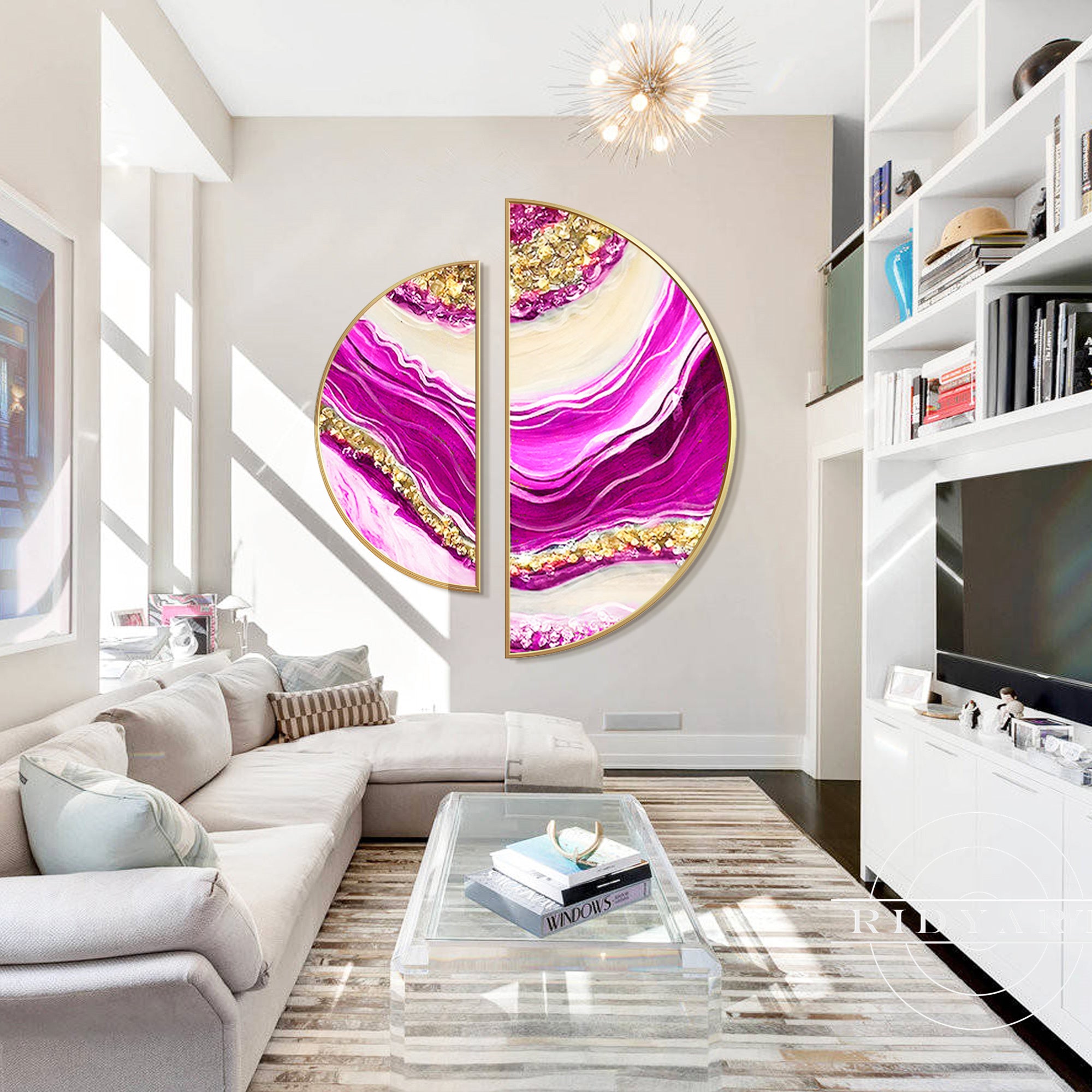 Abstract epoxy wall decor featuring fluid wave designs