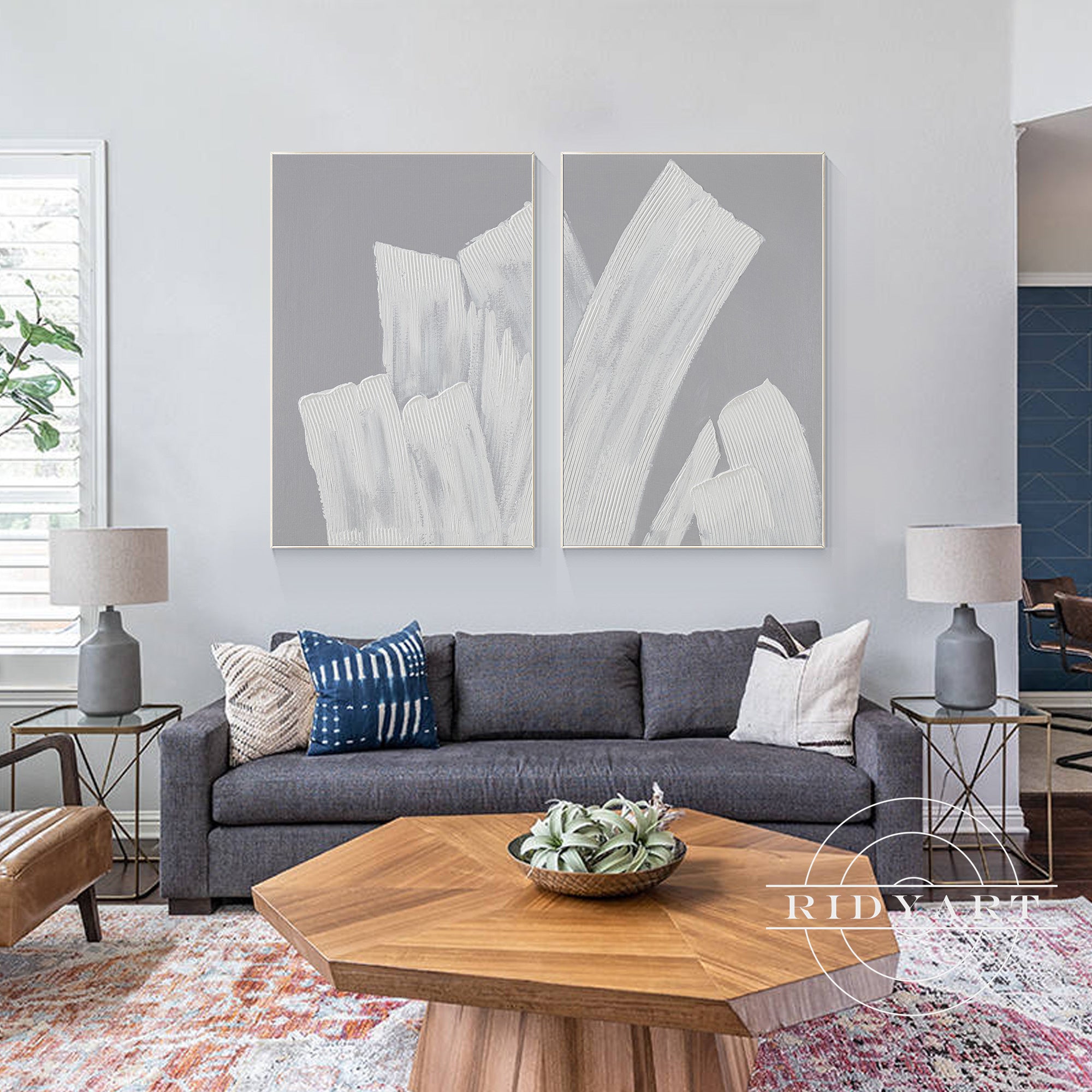 Elegant gold-accented lake artwork for home interiors