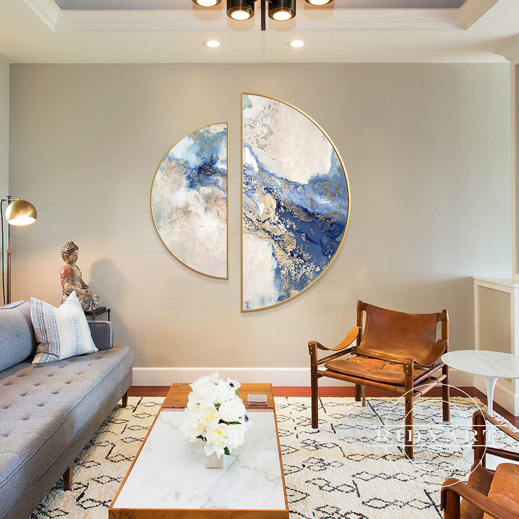 Contemporary round canvas wall art in set of two