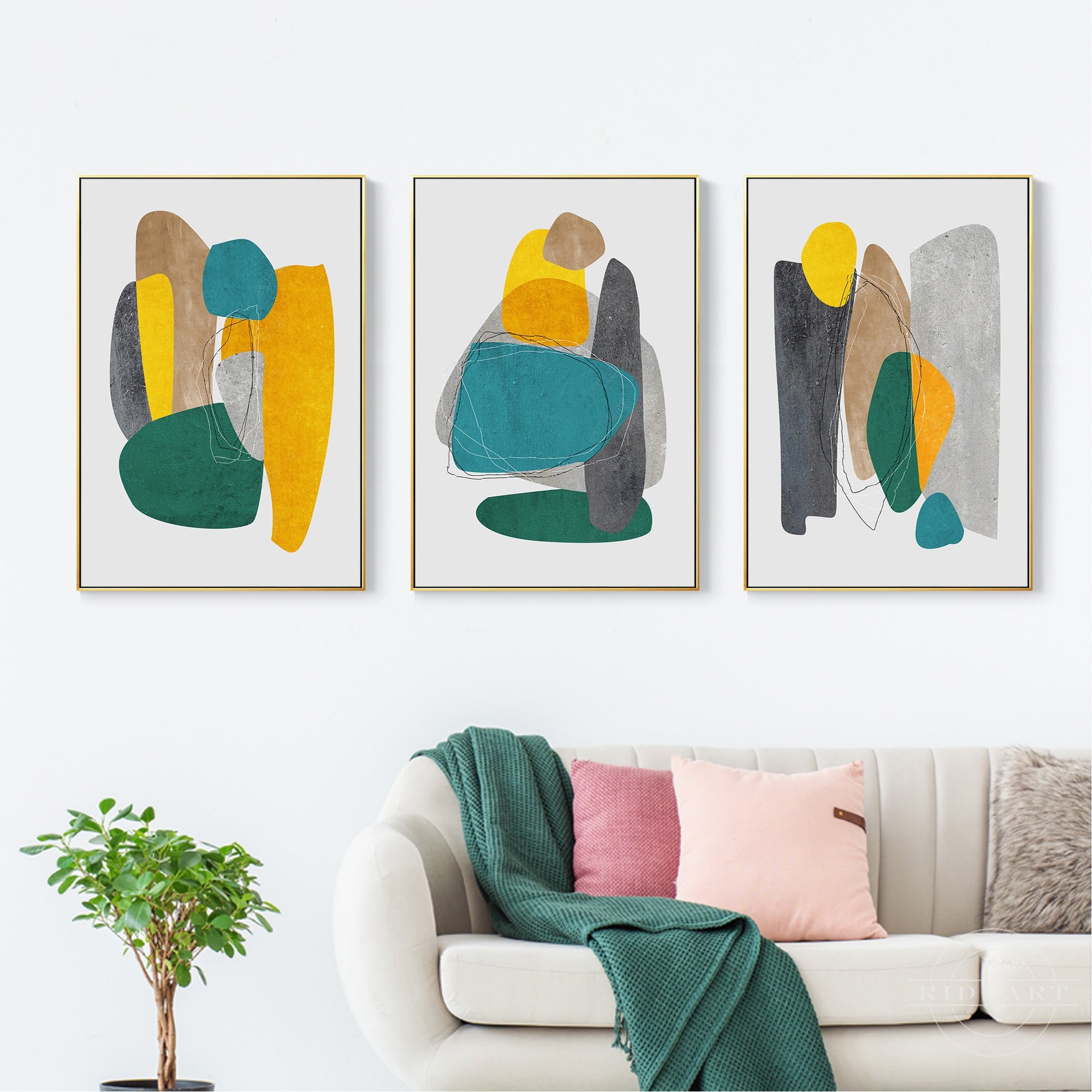 Blue and green modern abstract canvas wall art
