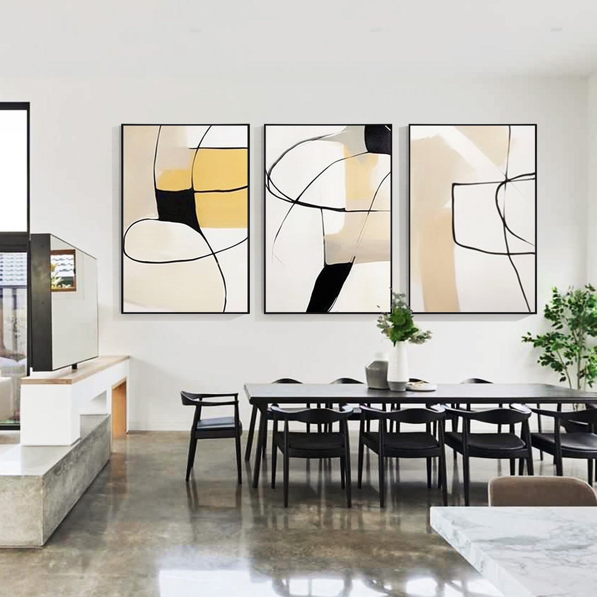 set of 3 Abstract line painting