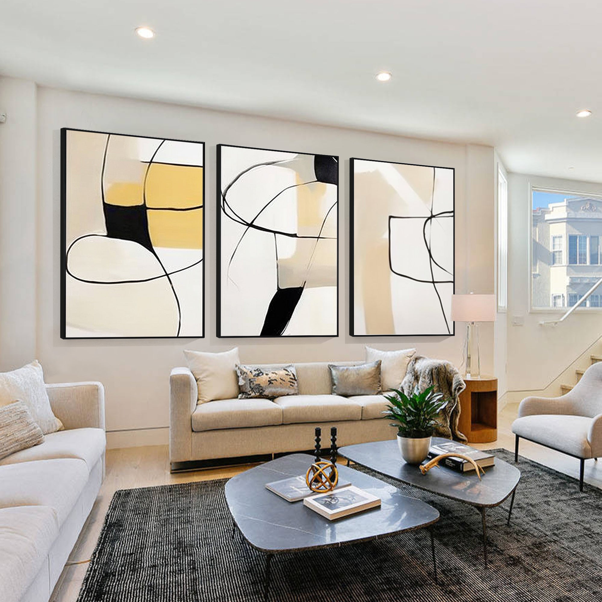 set of 3 Abstract line painting