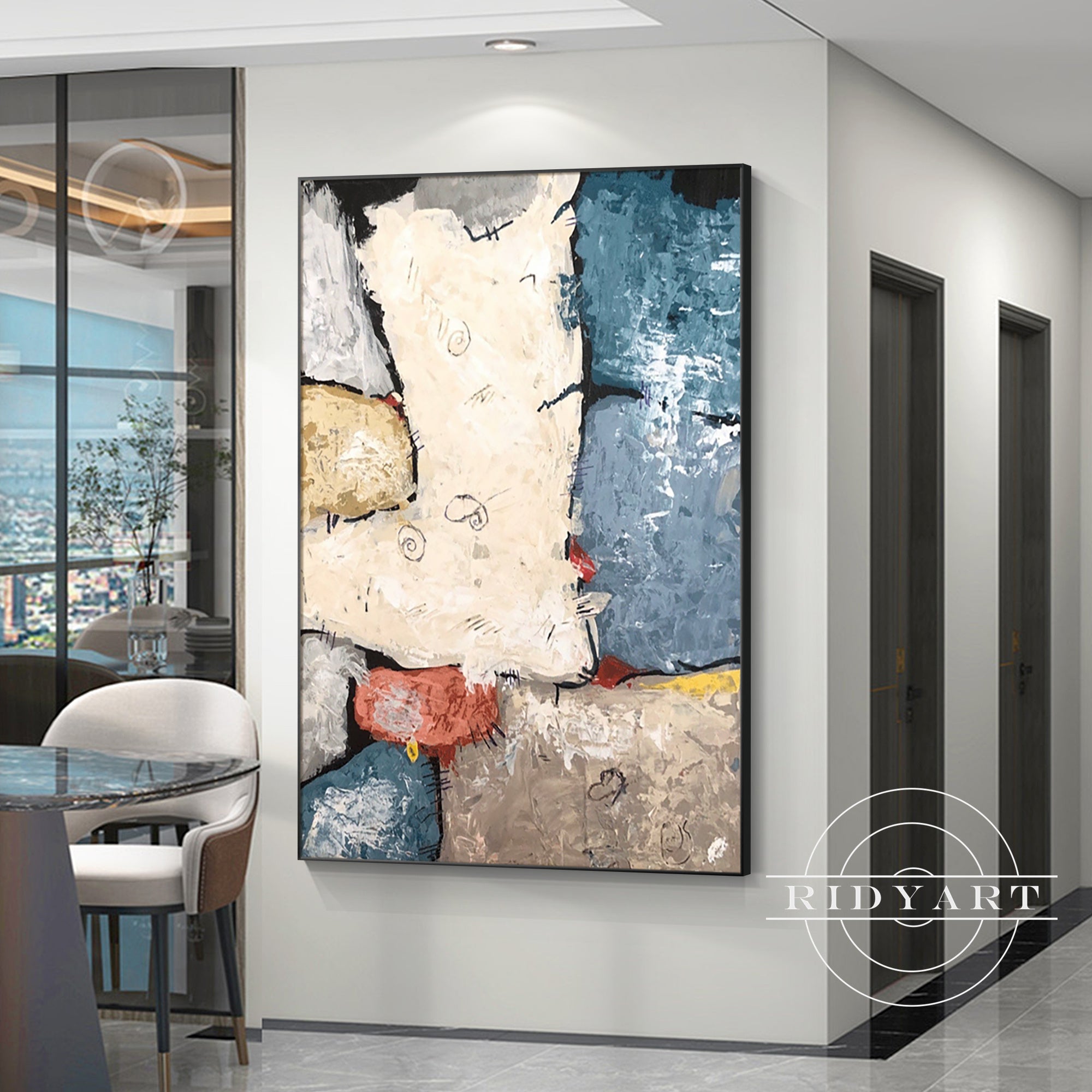 Original abstract boho painting with calming neutral colors