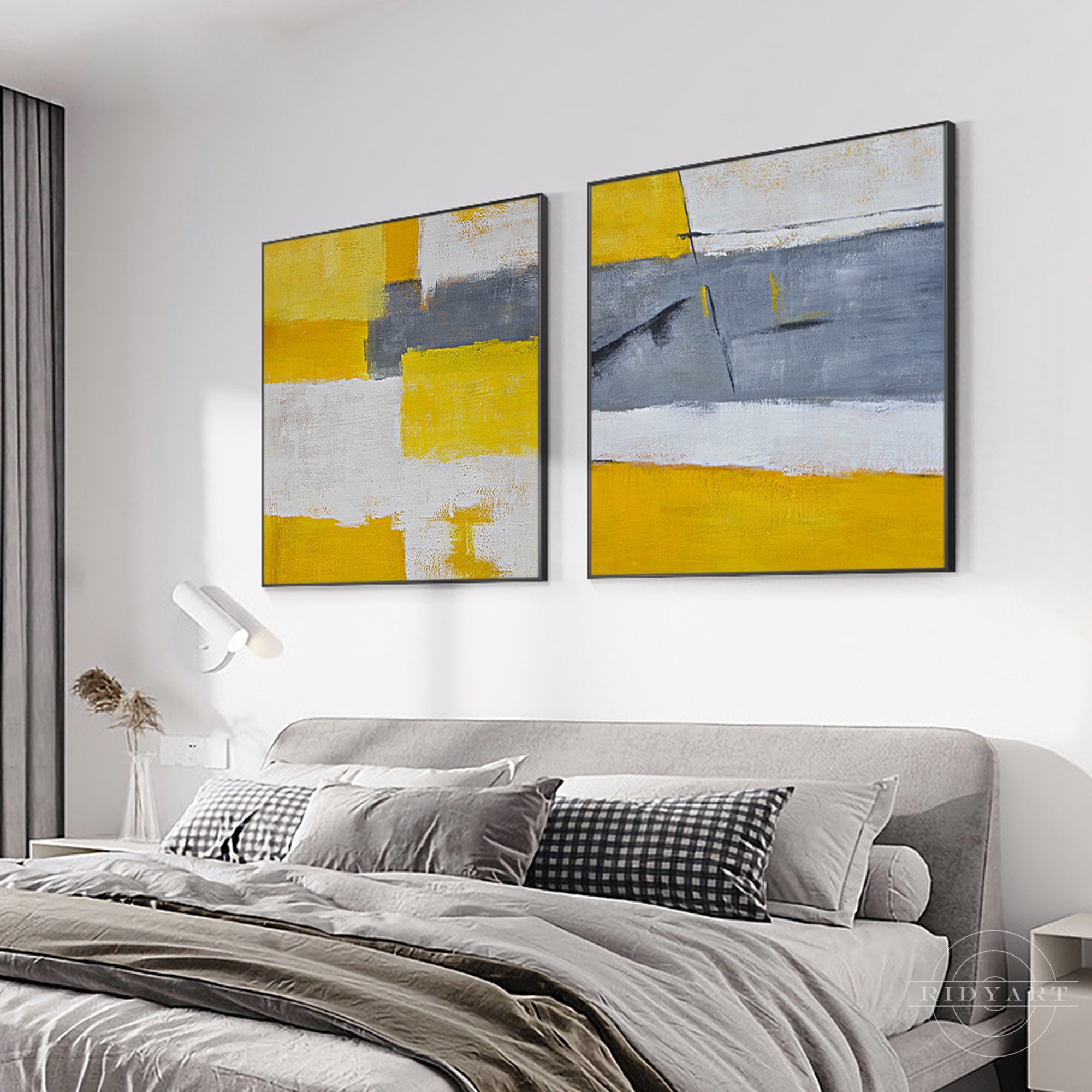 Modern abstract painting duo for living room decor
