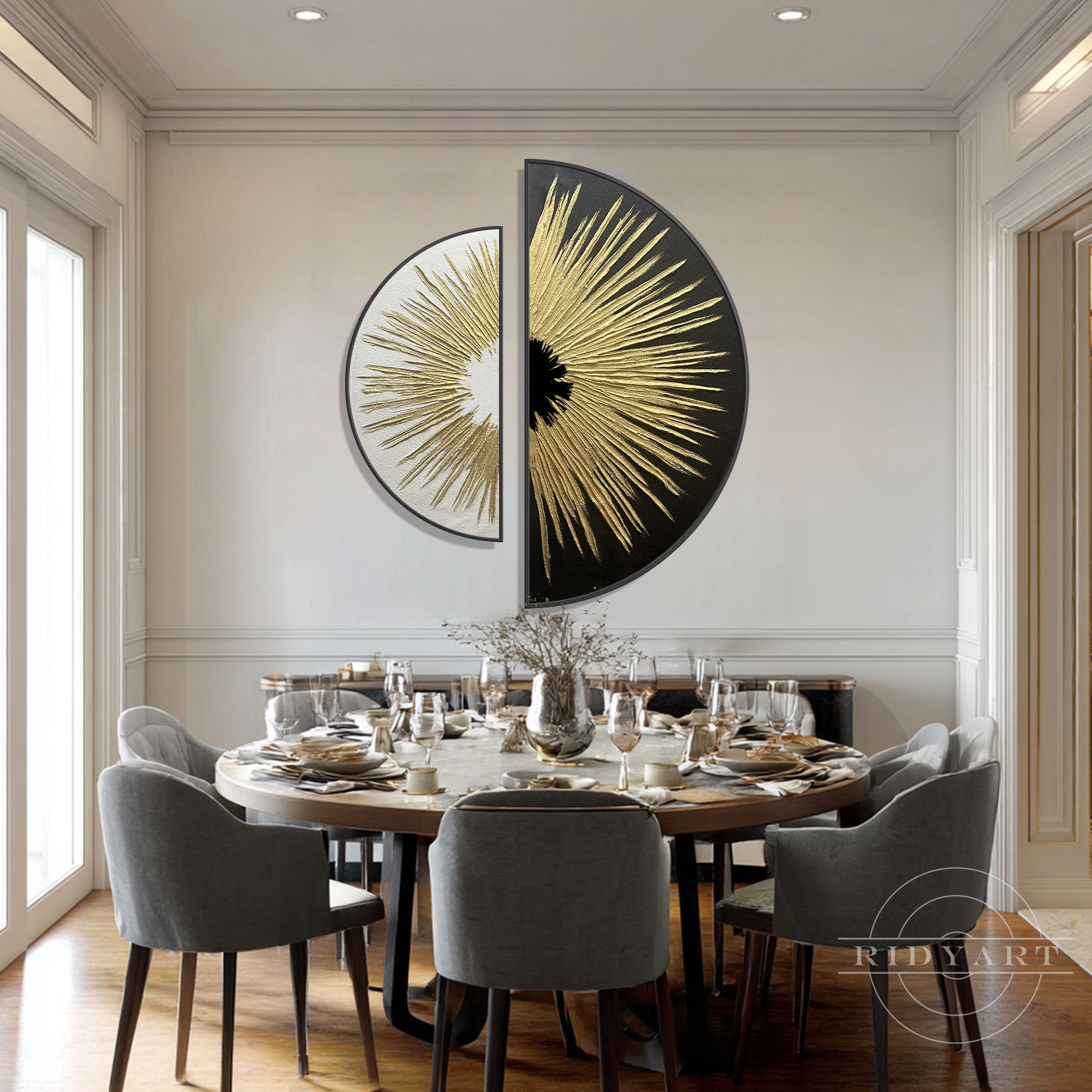 Textured modern round wall art set of two