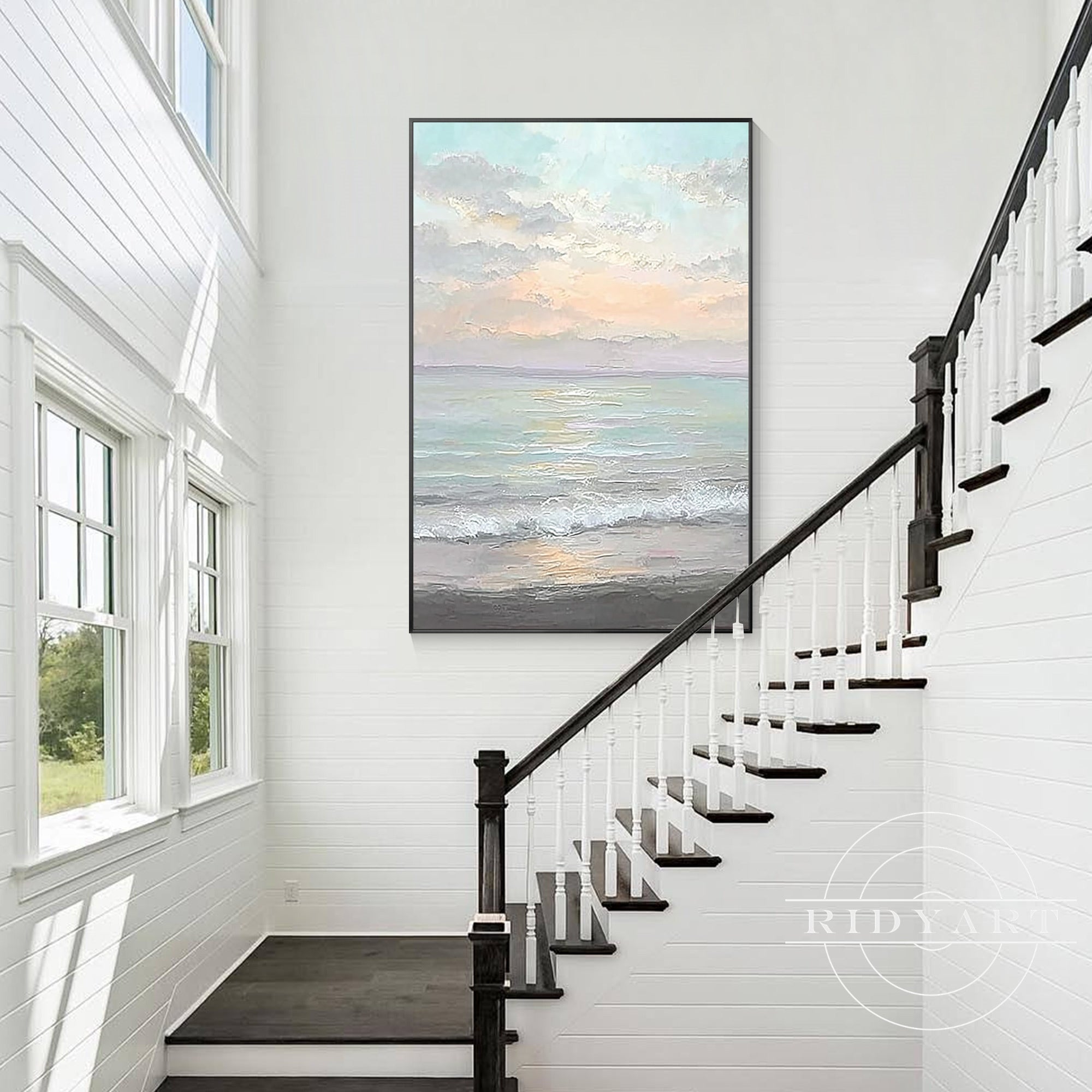 Textured ocean sunrise painting abstract landscape