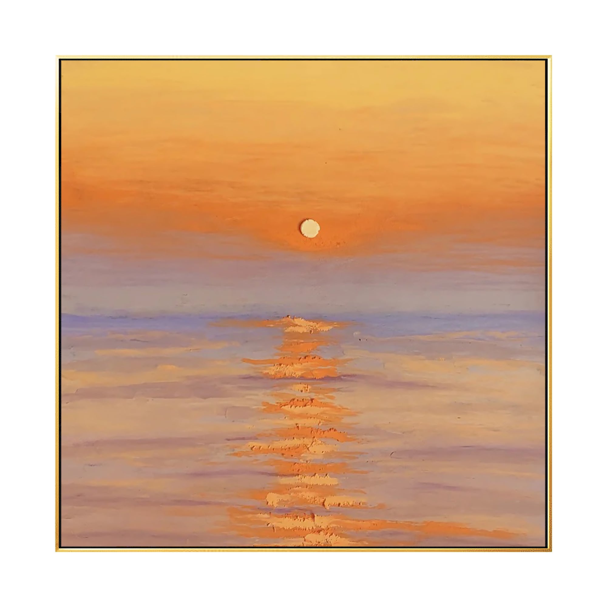 Textured orange sunset over ocean painting
