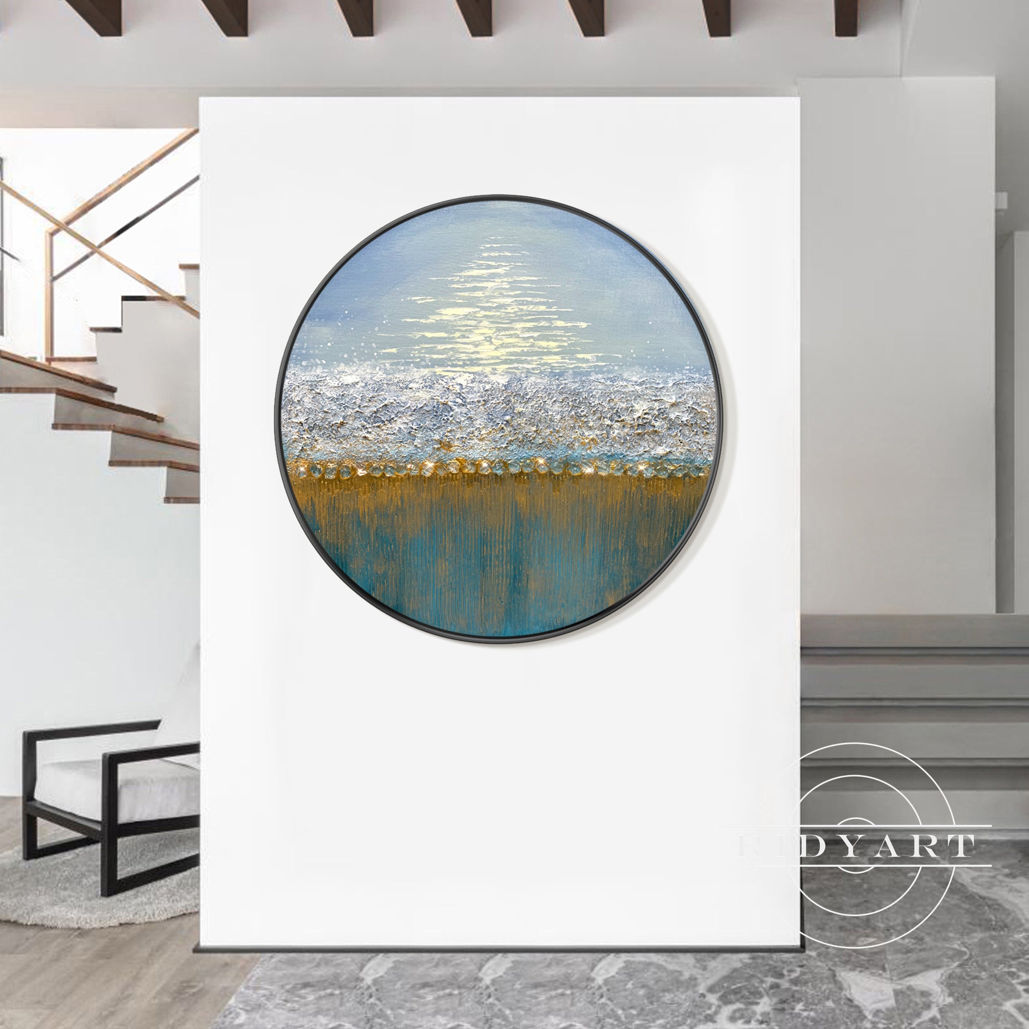 Teal gold textured canvas artwork for modern decor