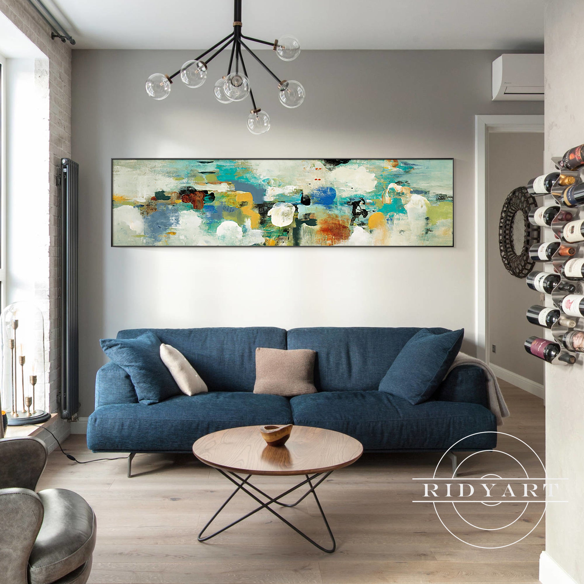 Turquoise blue and green abstract art