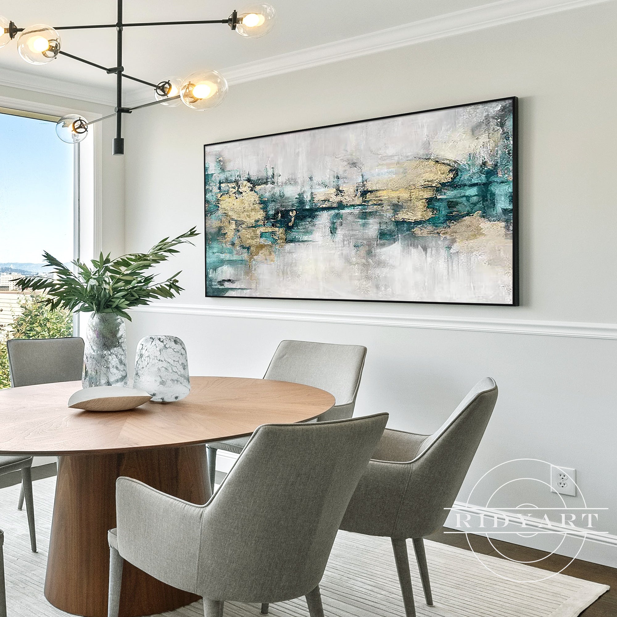 Textured turquoise gold canvas art for bedroom and living room