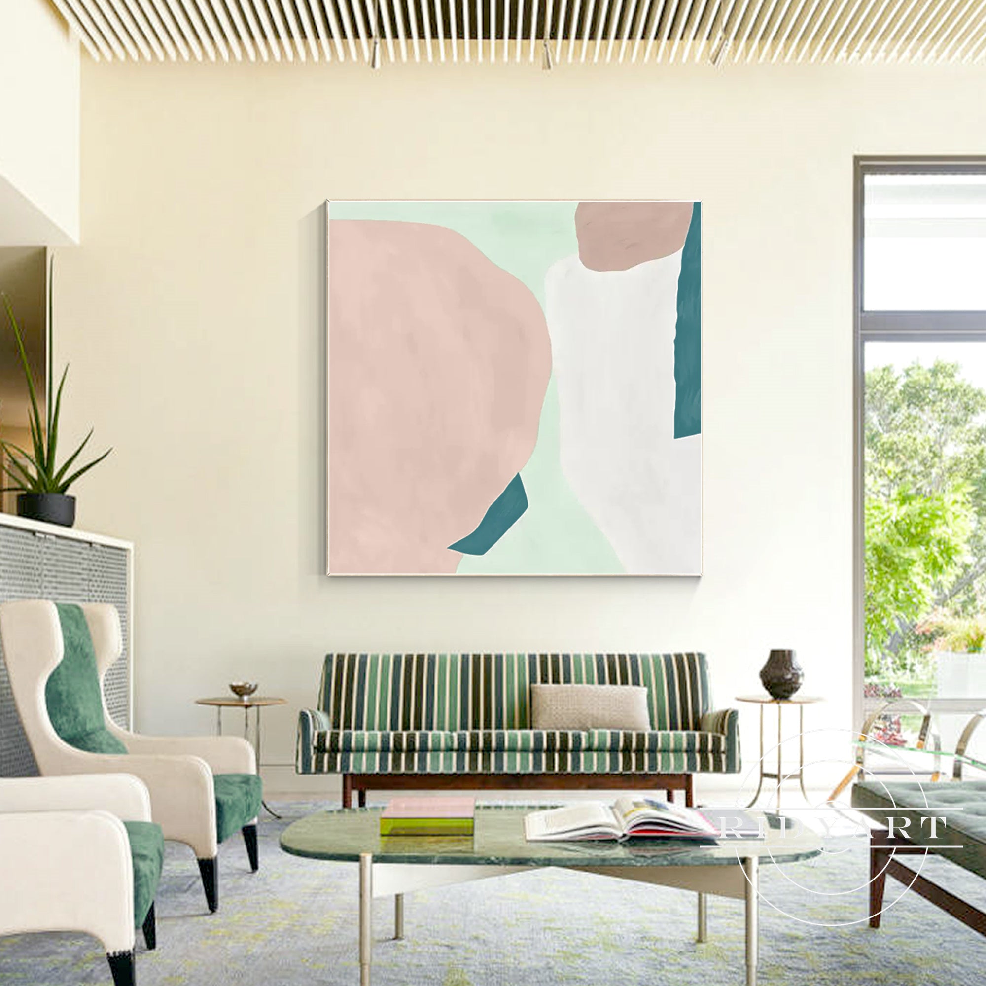 Soft color modern abstract canvas painting