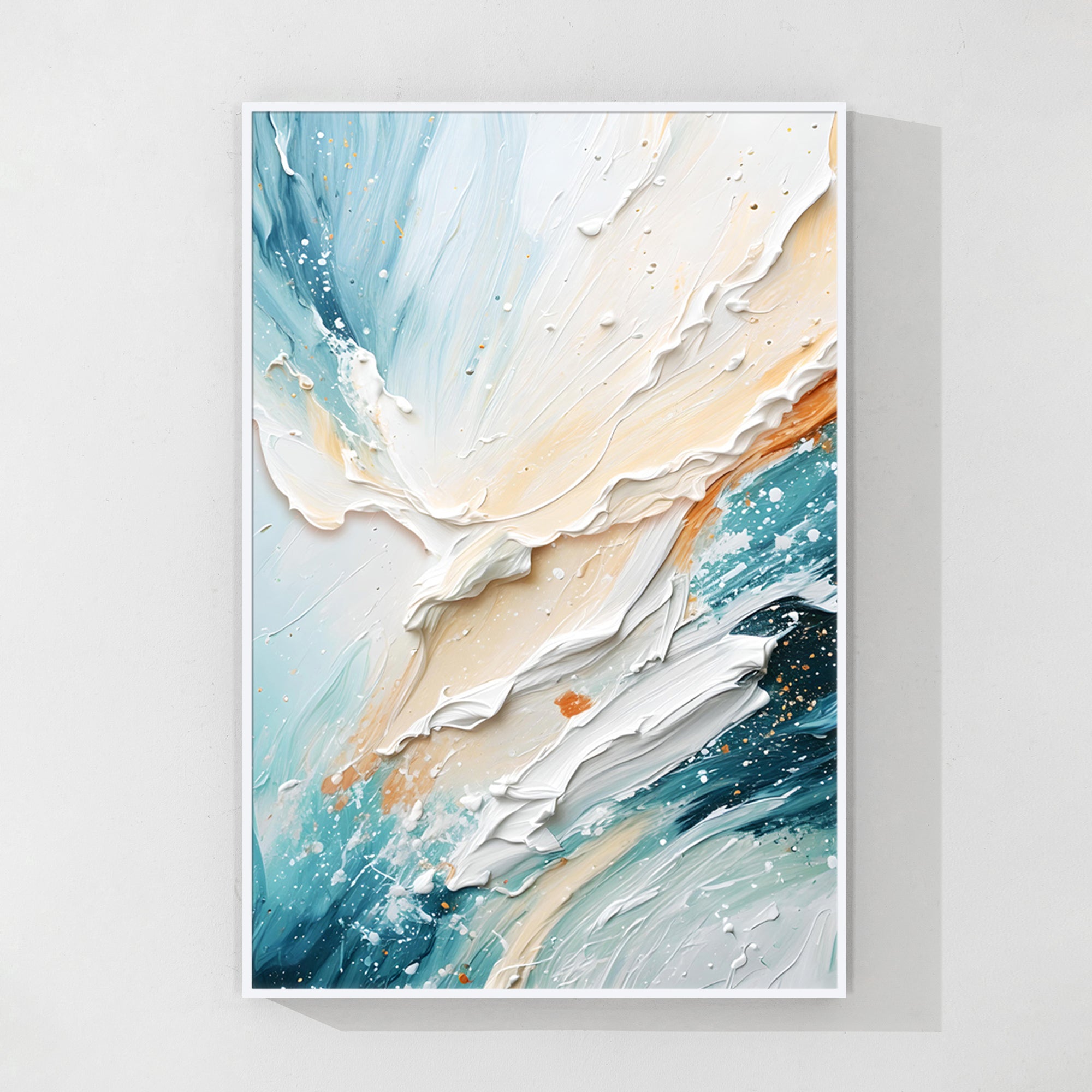 Extra-large teal blue and beige textured abstract wall art.