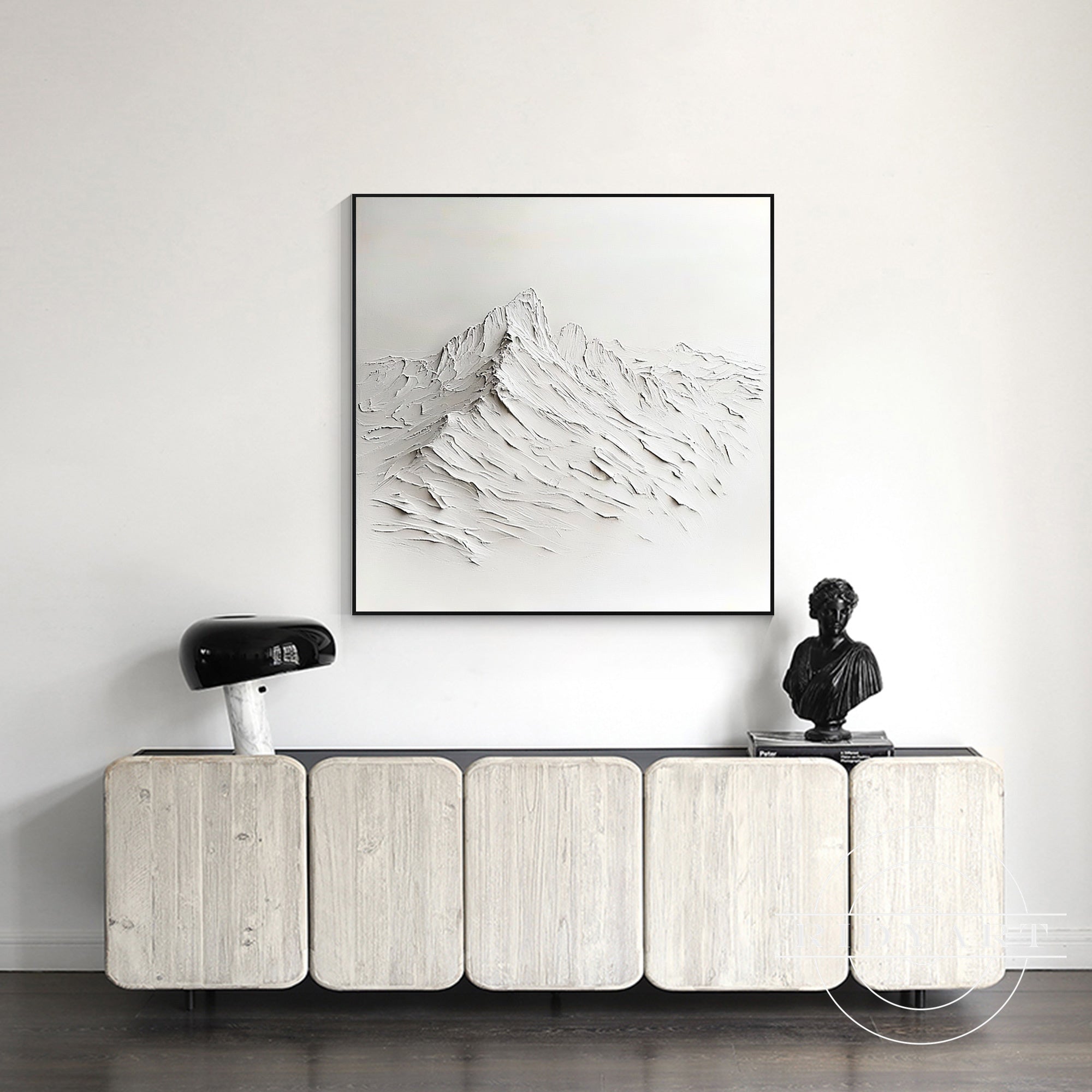 Extra large mountain painting with sculptural texture