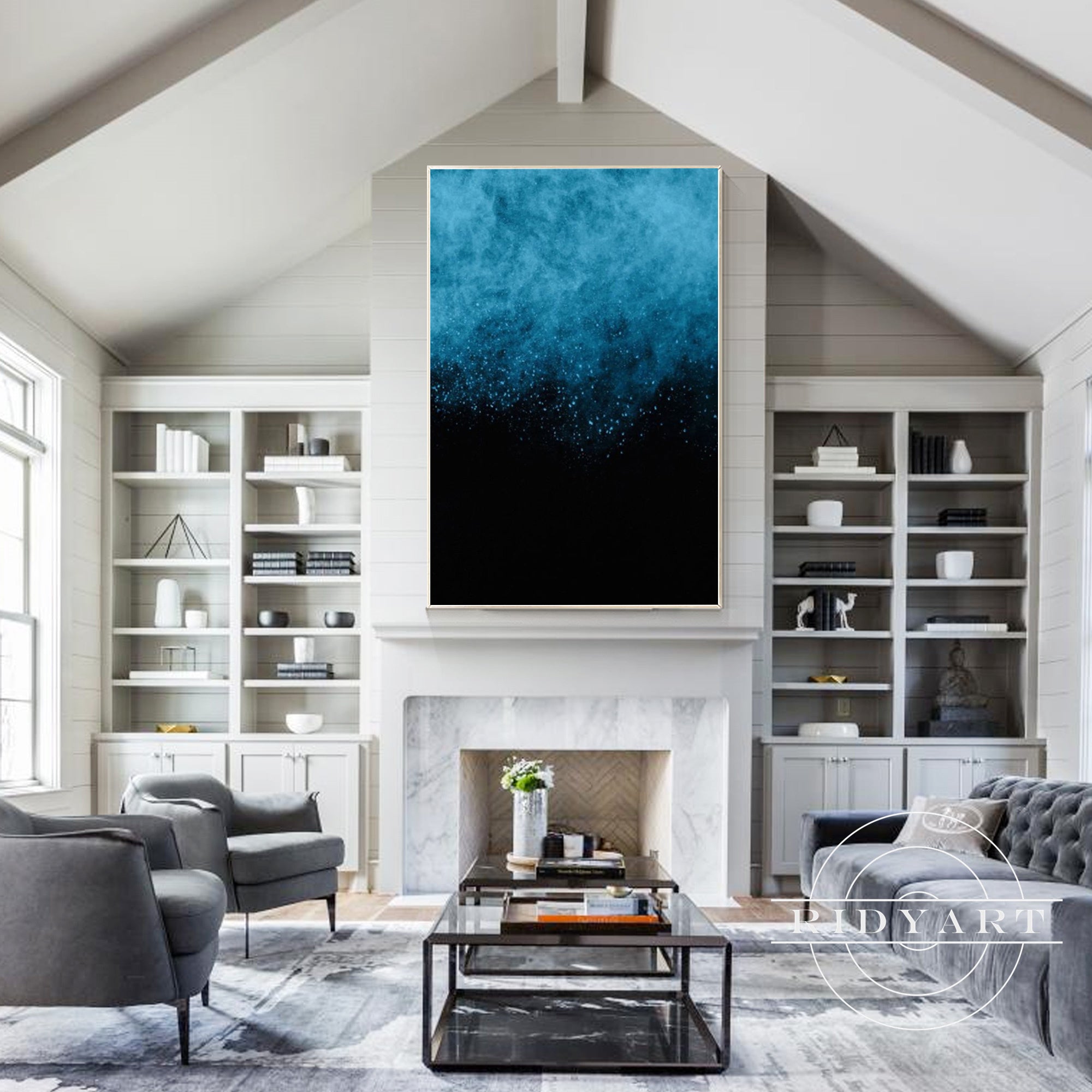 Dark ocean wave-inspired wall art with abstract design.