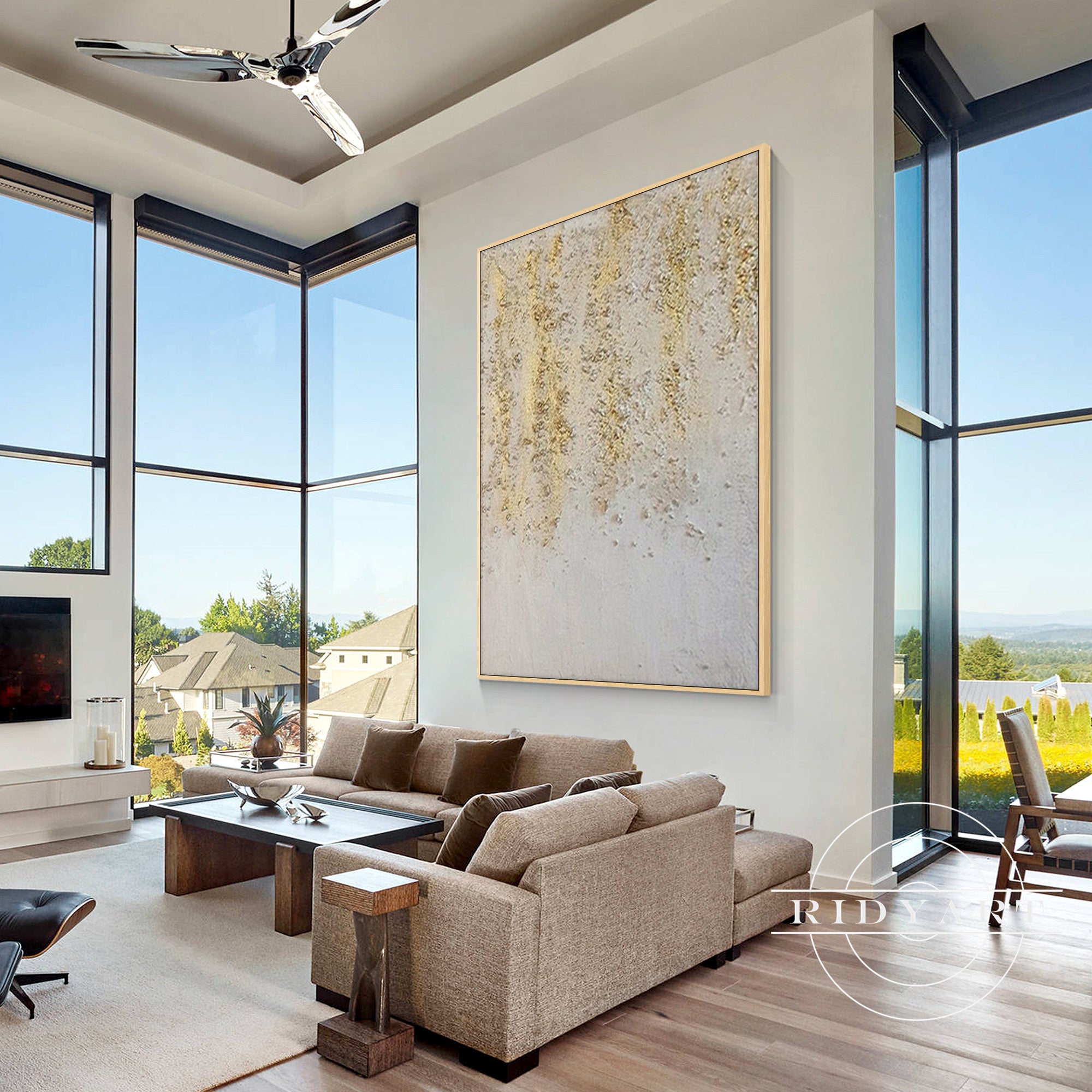 Extra-large framed canvas painting for living room and entrance hall.