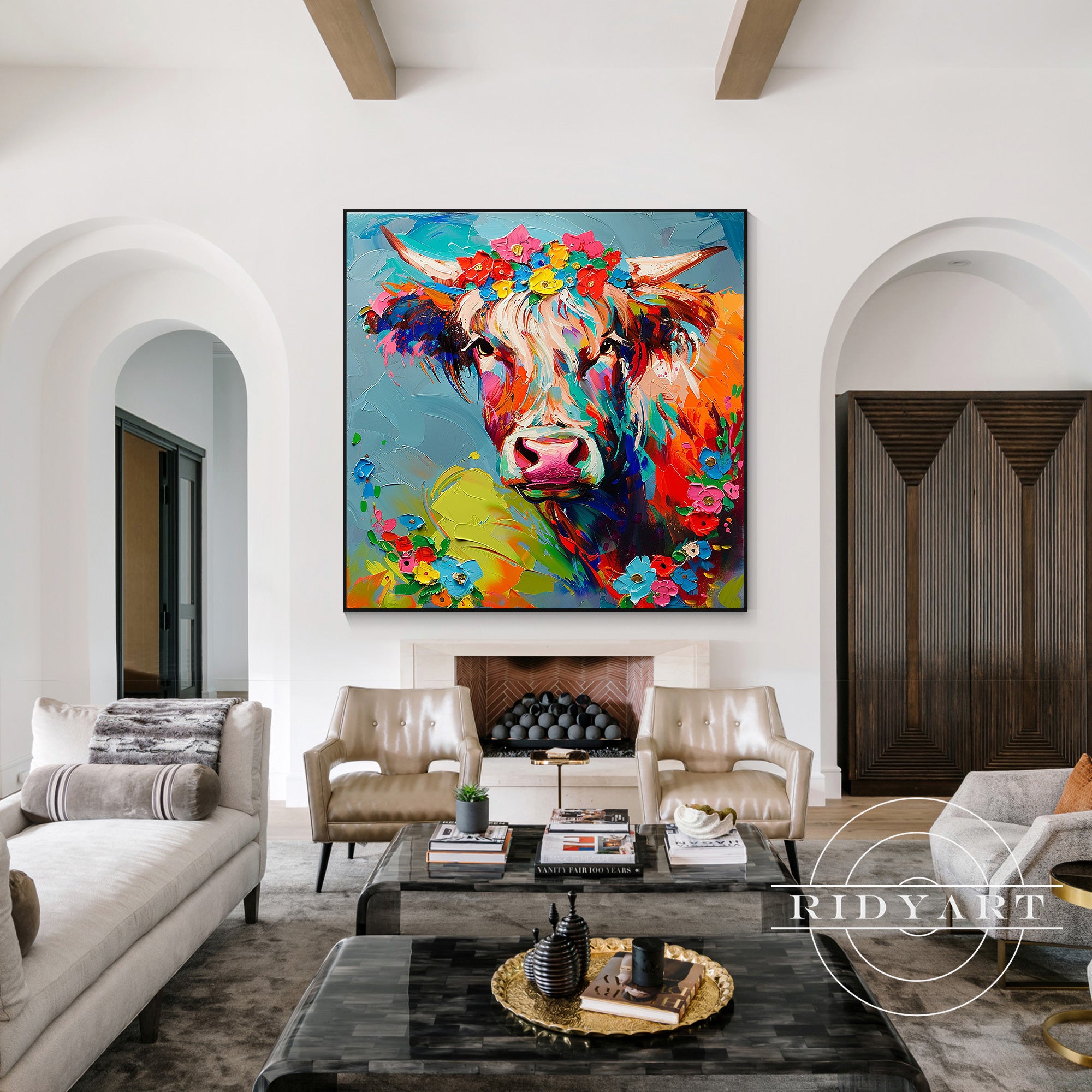 Original textured cow artwork for kitchen or dining room decor