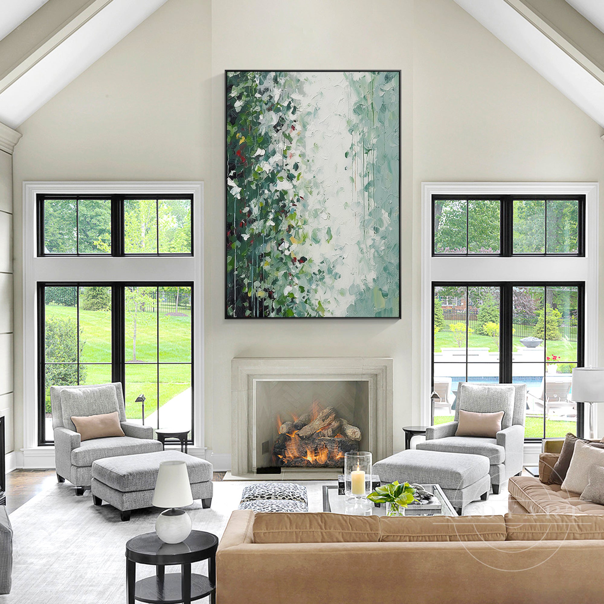 Textured green leaf painting ideal for living room or bedroom wall decor